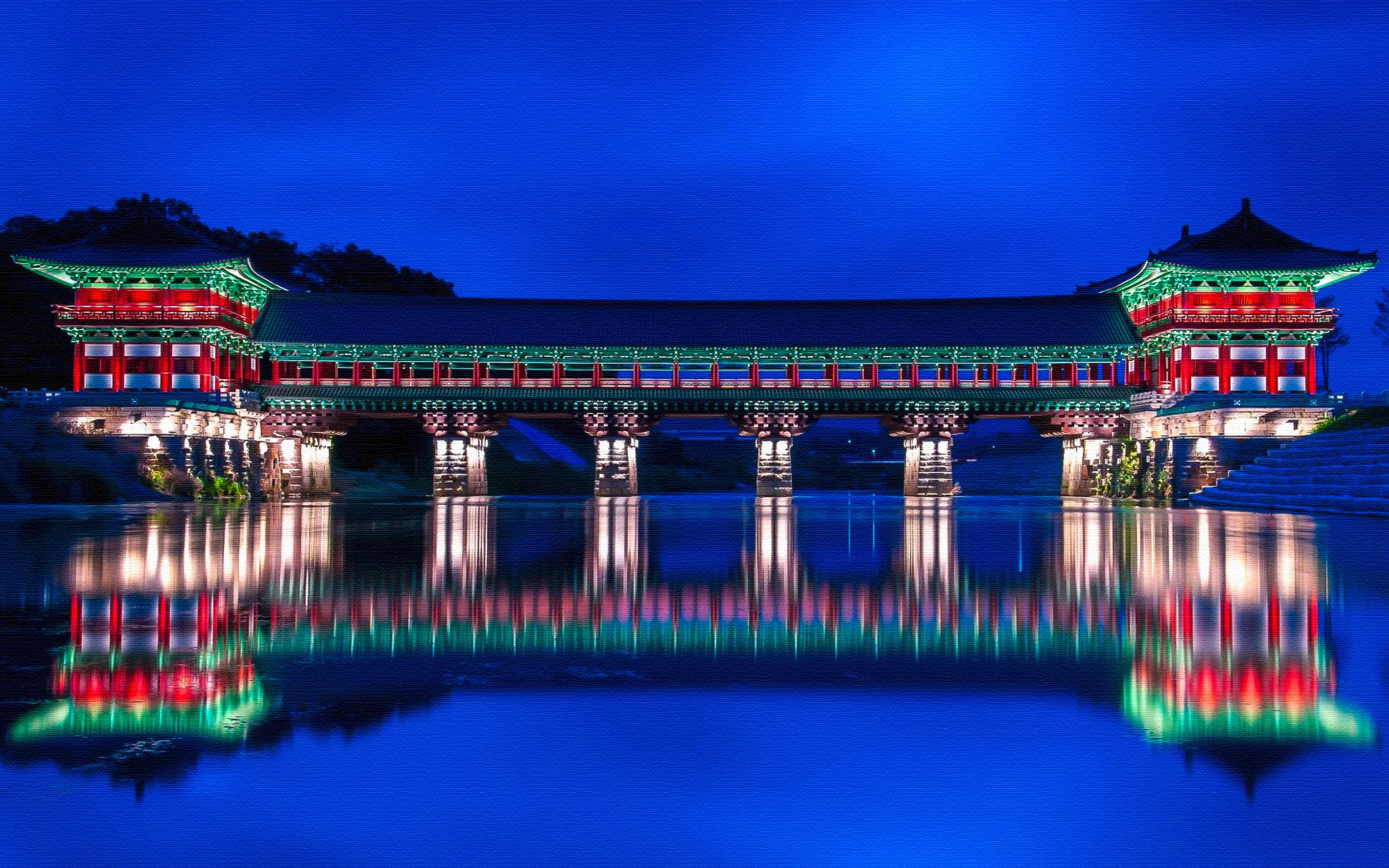 Download wallpaper Woljeonggyo Bridge, 4k, nighscapes, South Korea, Asia for desktop with resolution 3840x2400. High Quality HD picture wallpaper