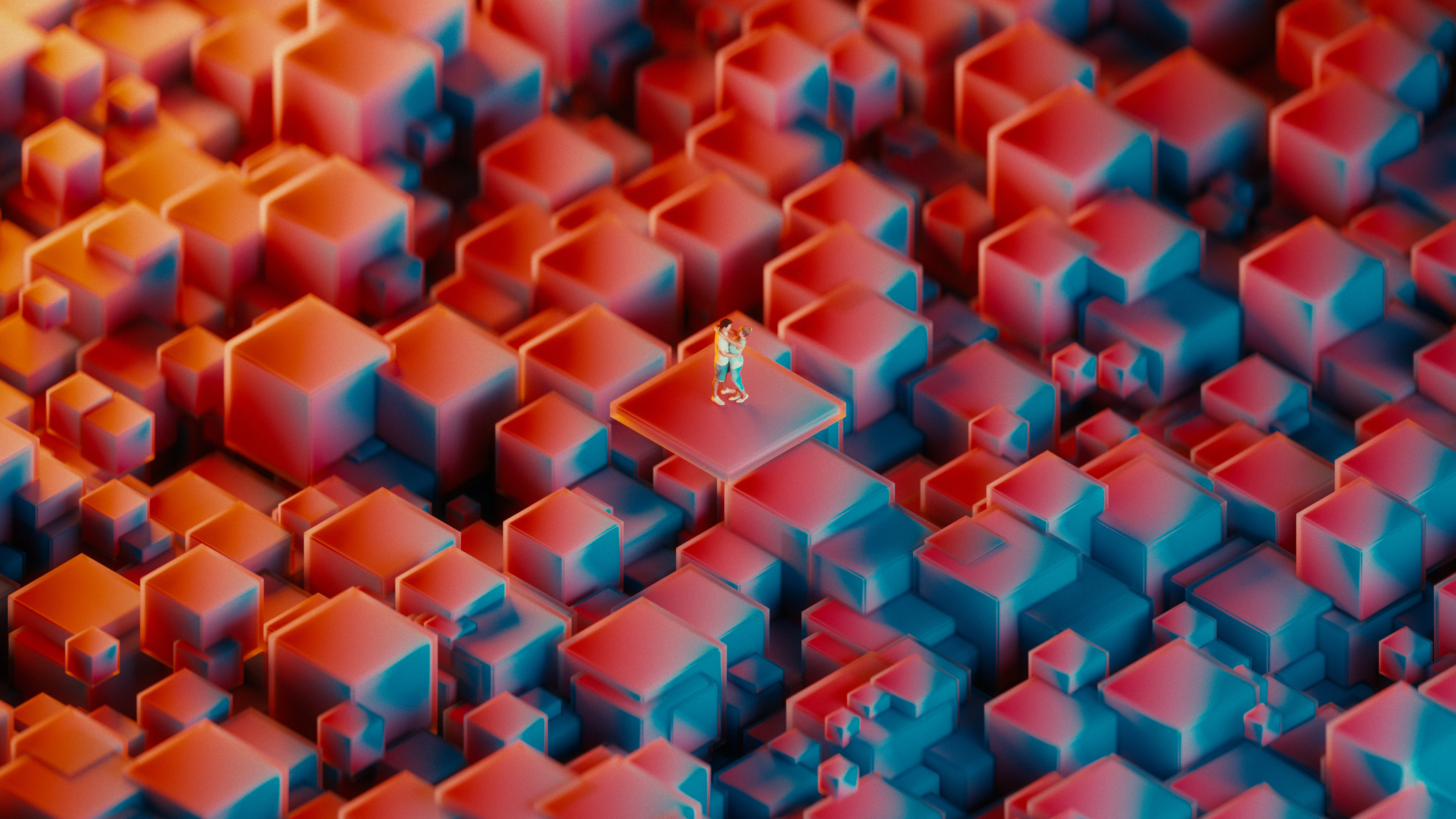 Lovers, Cubes, 4K, Neon, Pair, Couple, 3D, Romantic Gallery HD Wallpaper