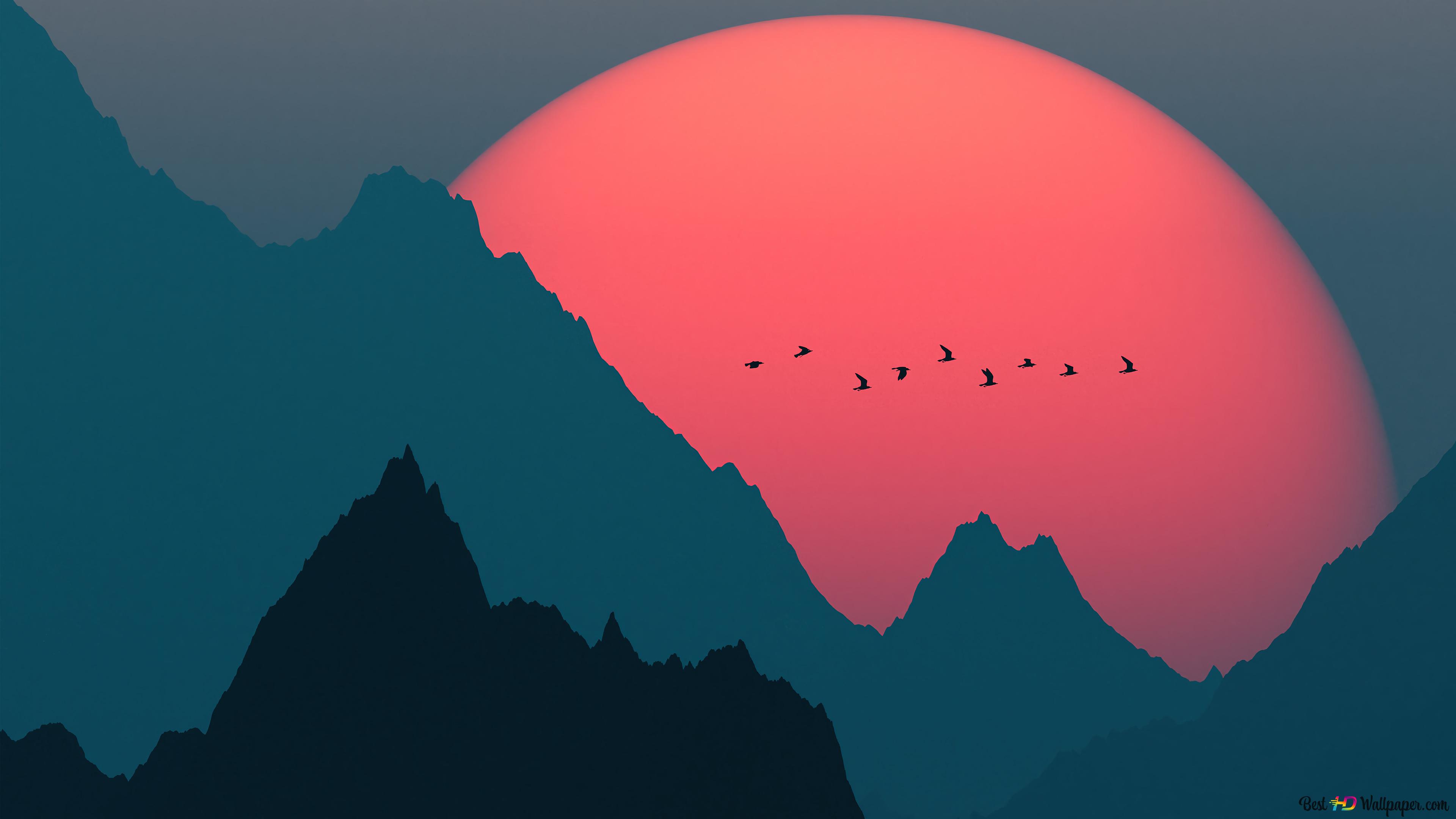 Sunset red minimalist 4K wallpaper download