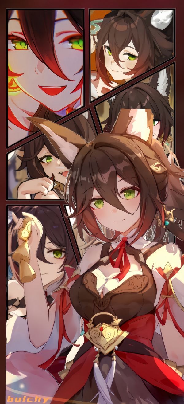 Wallpaper, Honkai Star Rail, artwork, Tingyun Honkai Star Rail, anime girls, brunette, green eyes, fox girl, Fox ears, ponytail, big boobs, sideboob, open shirt, swimwear, bodysuit 3840x6300