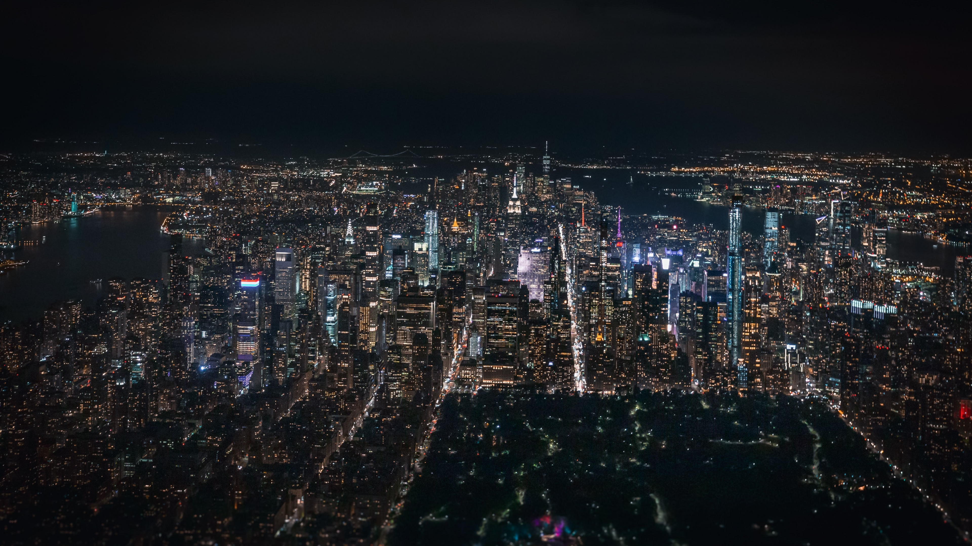 Download wallpaper 3840x2160 dark, city in night, aerial view, cityscape 4k wallpaper, uhd wallpaper, 16:9 widescreen 3840x2160 HD background, 22711