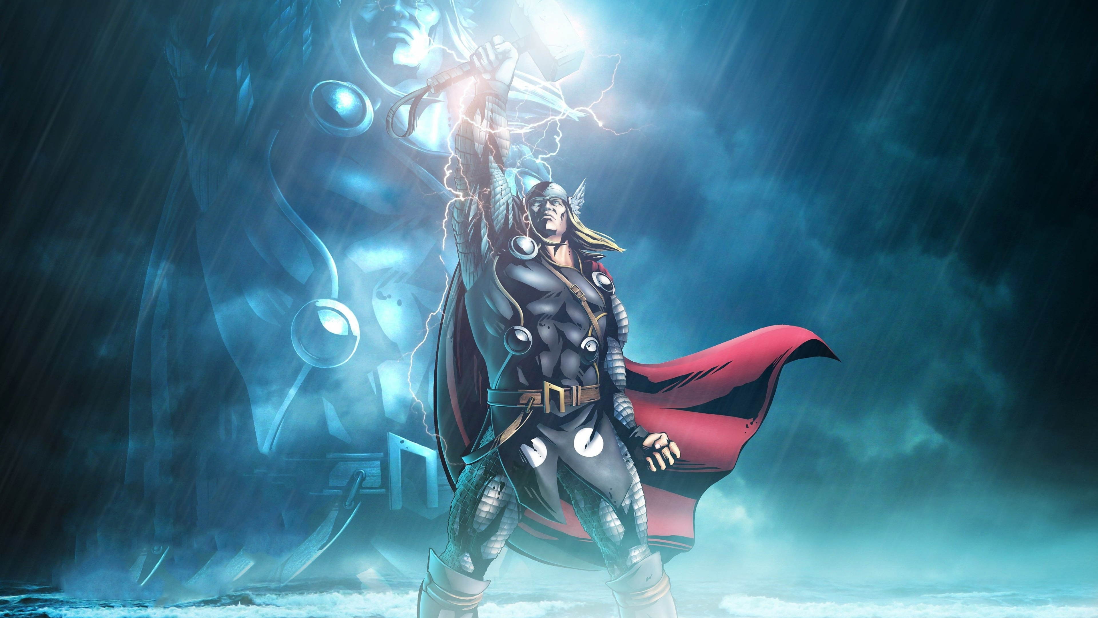 Download wallpaper 3840x2160 marvel, lightning god, thor, art 4k wallpaper, uhd wallpaper, 16:9 widescreen 3840x2160 HD background, 16858