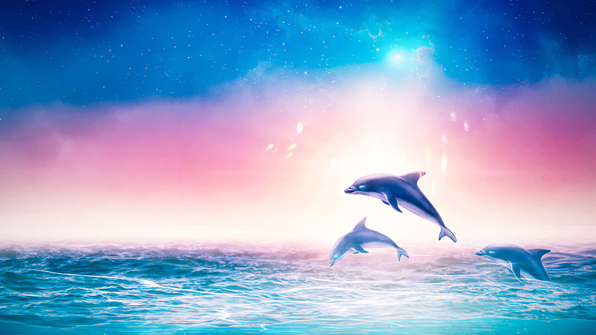 Download A colorful pink dolphin making a splash in the ocean Wallpaper
