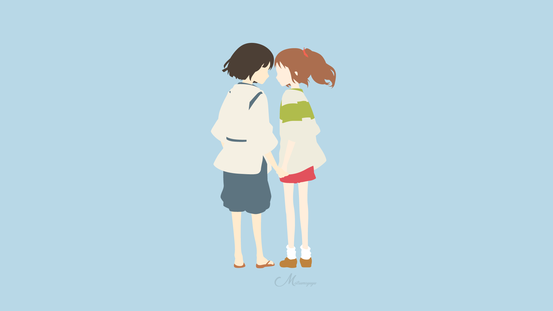 Studio Ghibli Spirited Away Chihiro Haku Anime Simple Background Minimalism Wallpaper:1920x1080