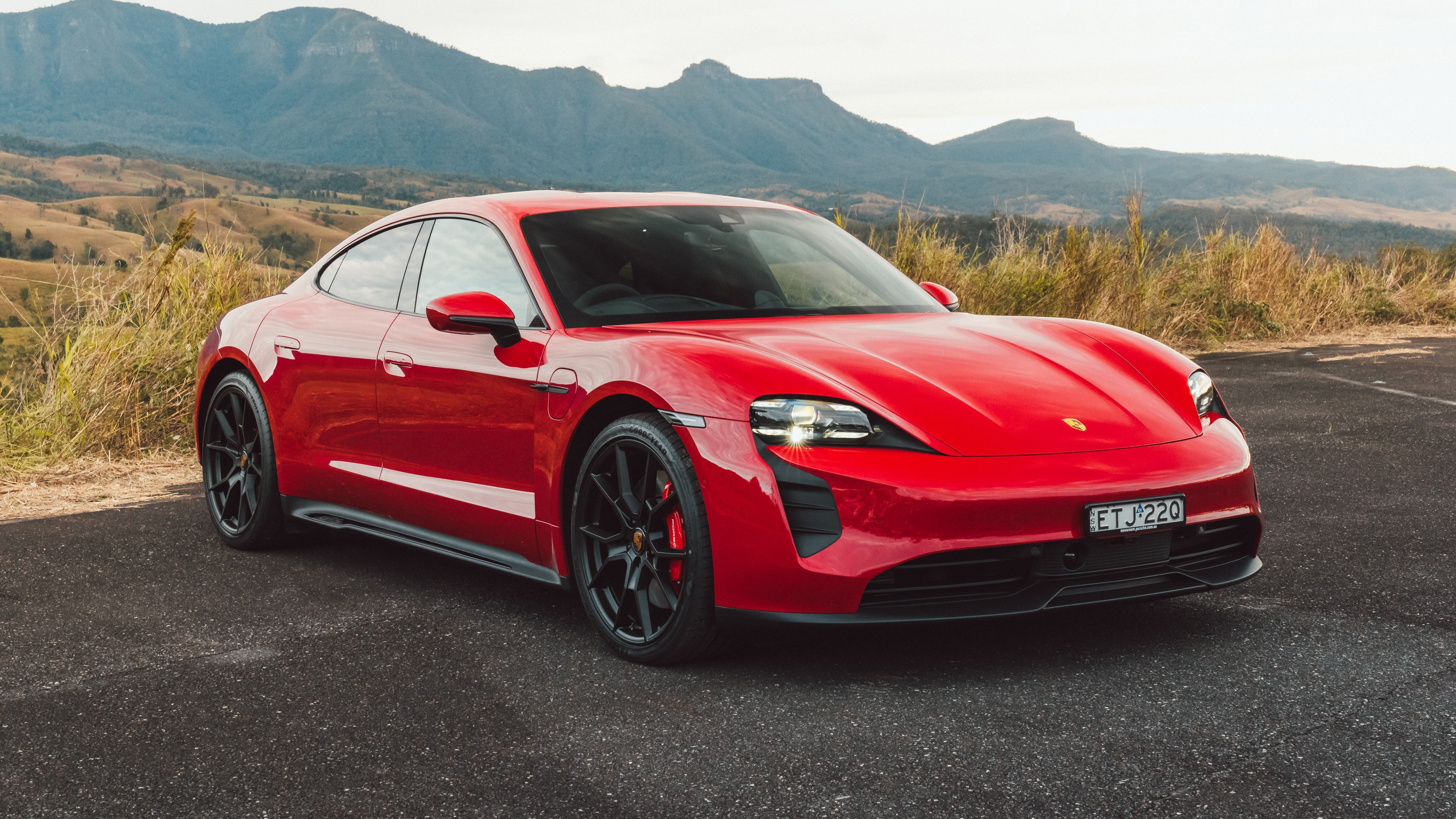 Porsche Taycan GTS 2022 red Wallpaper 5k Ultra HD