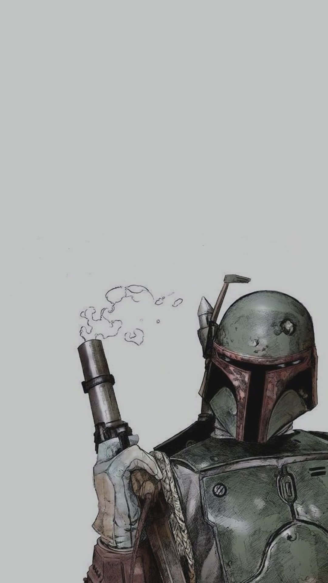 Download Boba Fett On Grey The Mandalorian iPhone Wallpaper