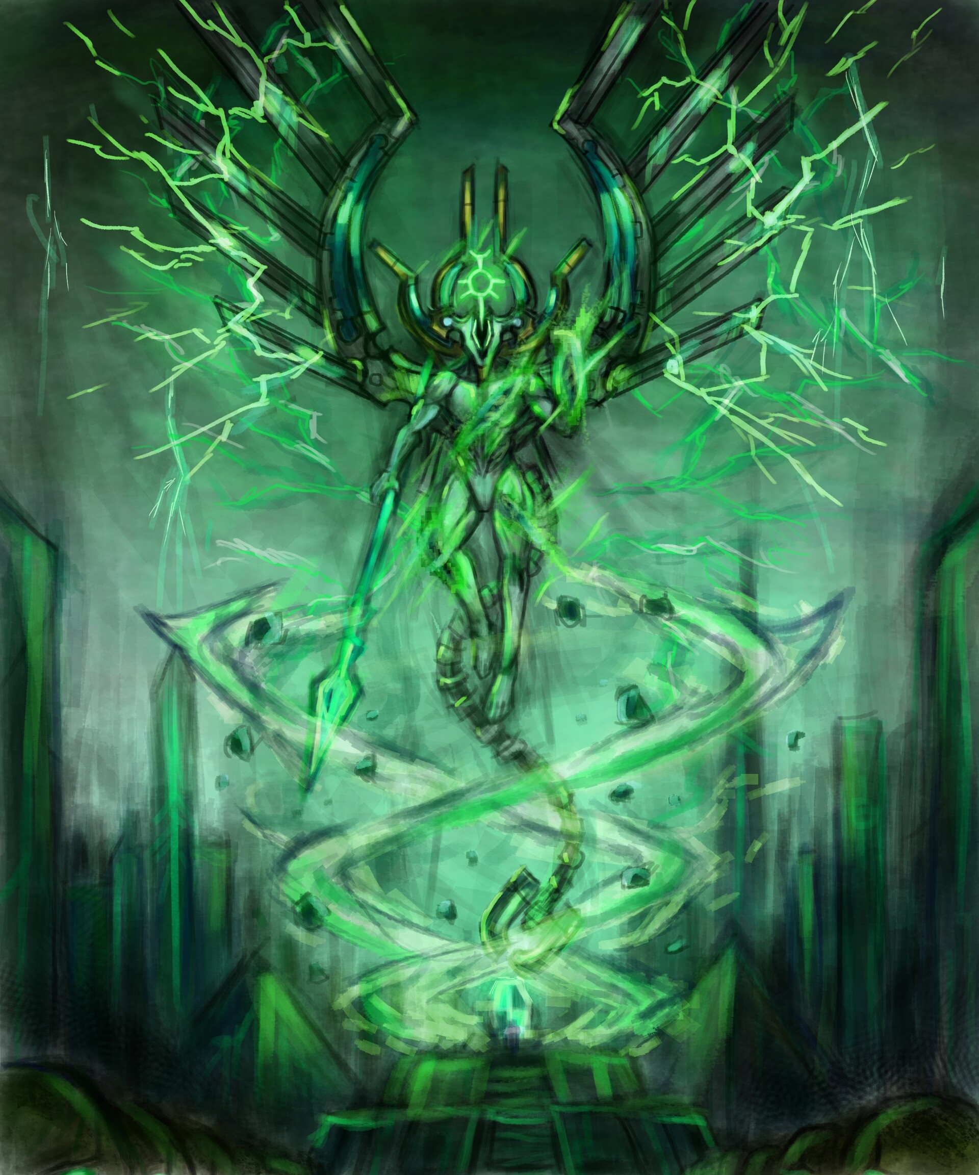 Wallpaper, Warhammer 40 000, green, black, gold, C tan, Necrons, pyramid, tomb, science fiction 1920x2304