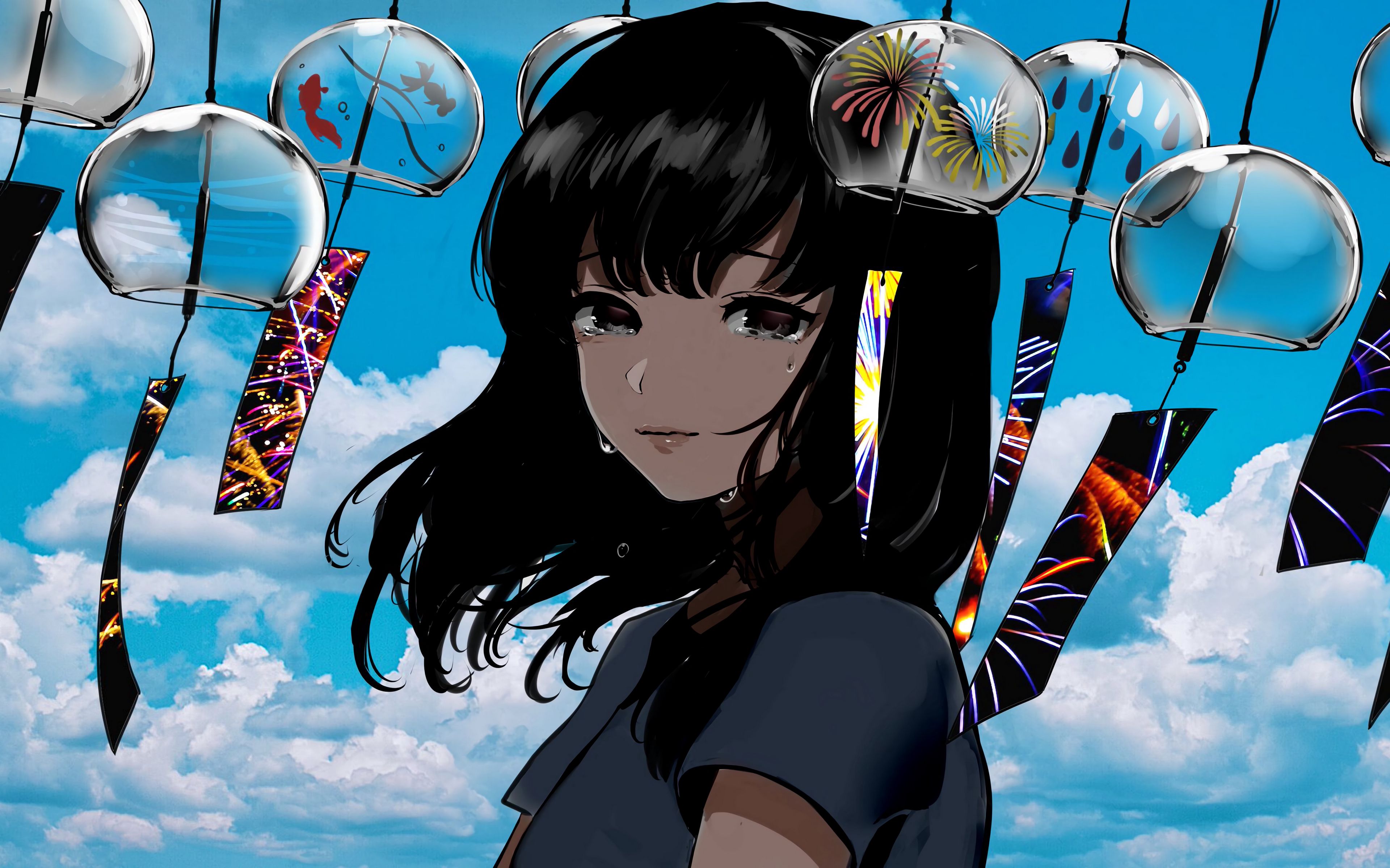 Download wallpaper 3840x2400 girl, tears, glance, sad, anime 4k ultra HD 16:10 HD background