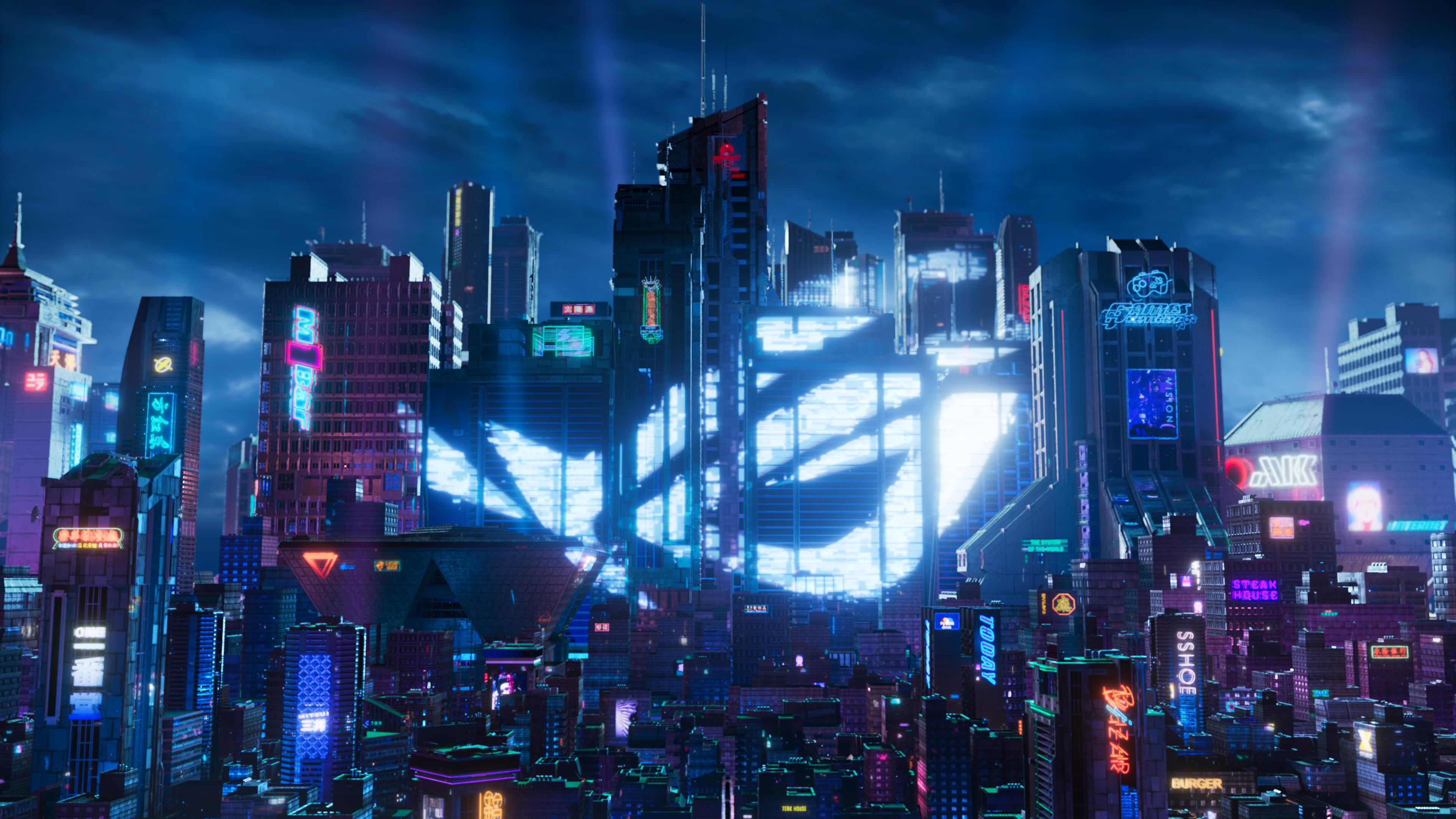ASUS ROG Wallpaper 4K, Futuristic city, Cyberpunk