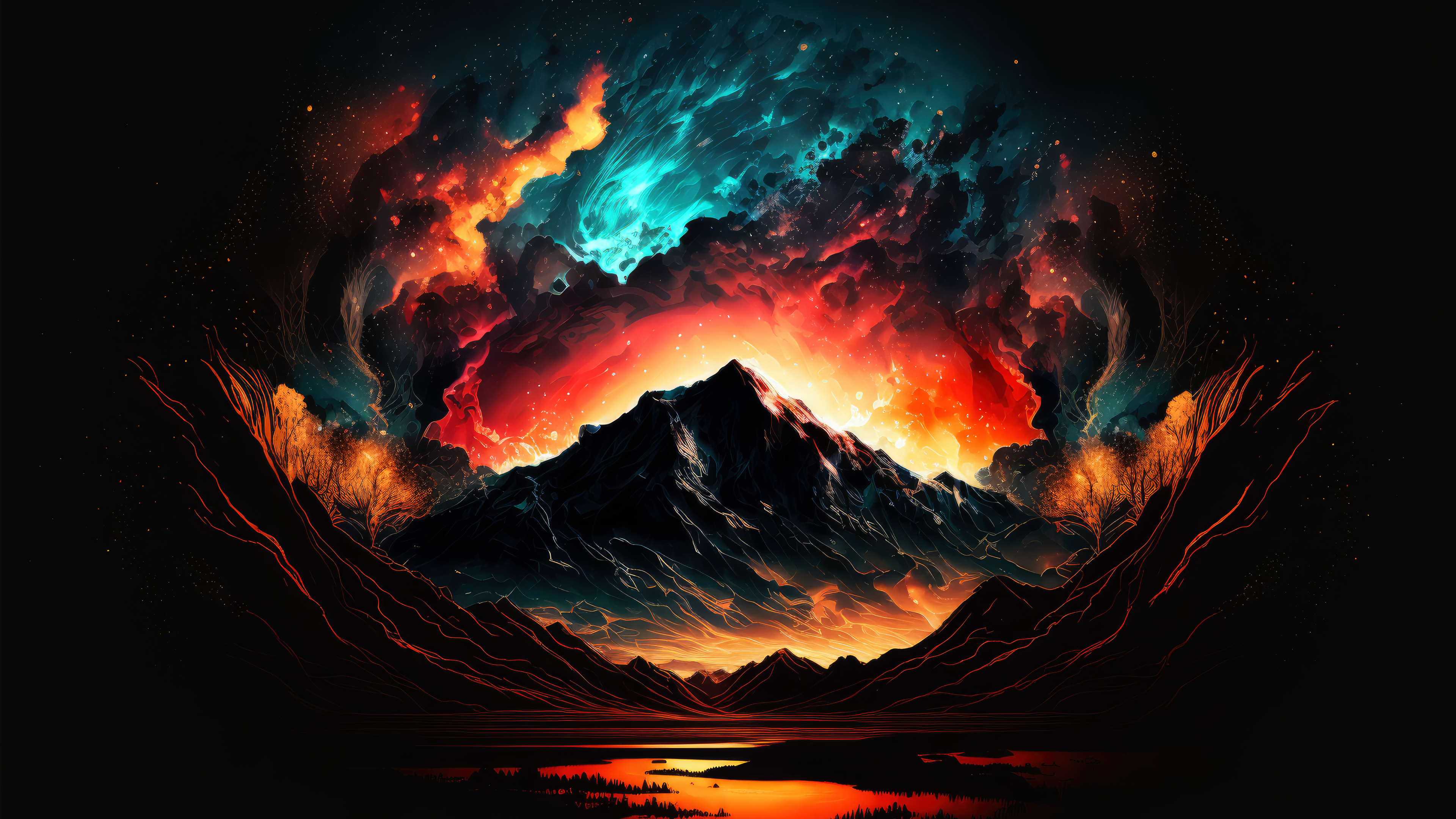 Wallpaper, mountains, ai art, neon, minimalism, nature 3840x2160