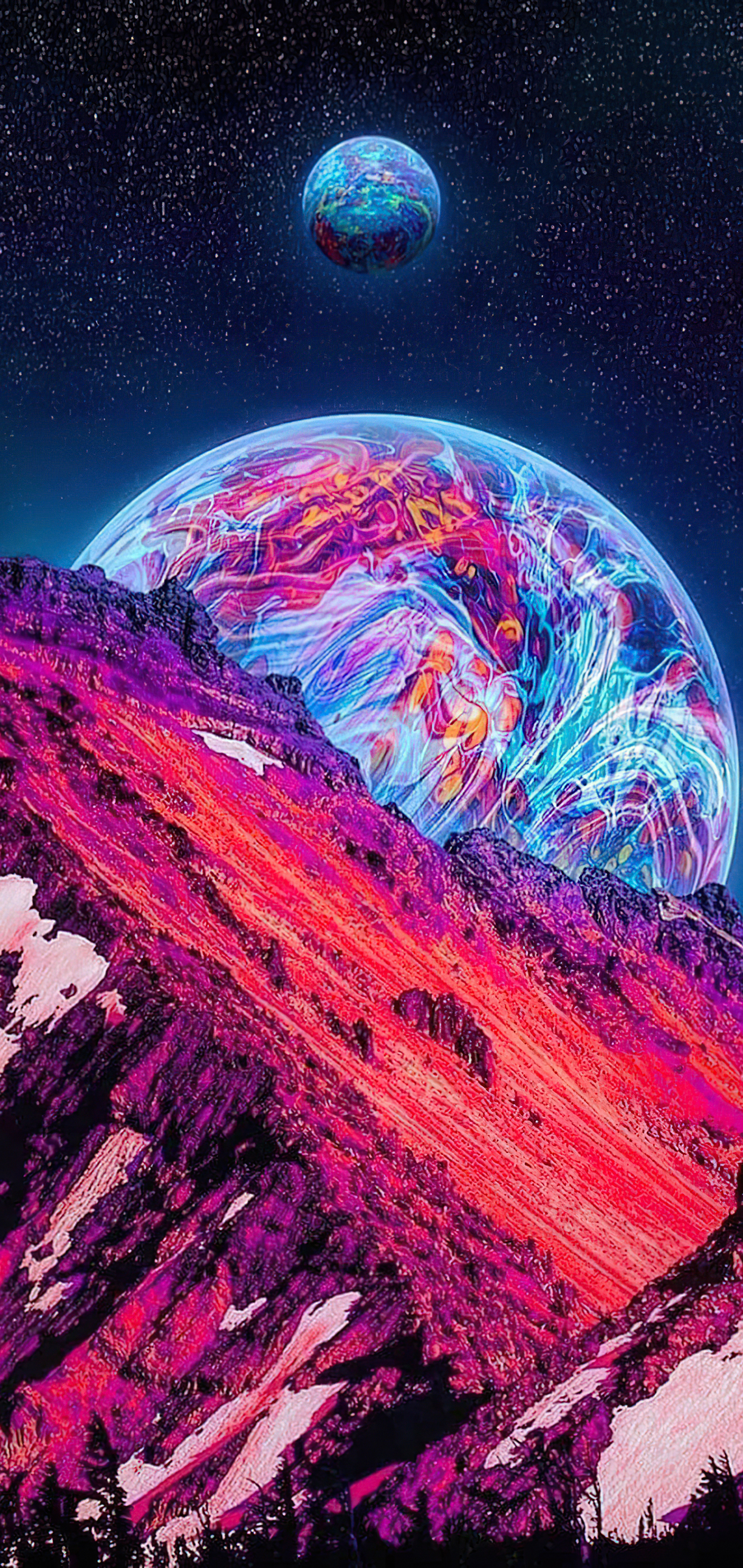 Wallpaper Neon Galaxy Moon, World, Purple, Nature, Art, Background Free Image