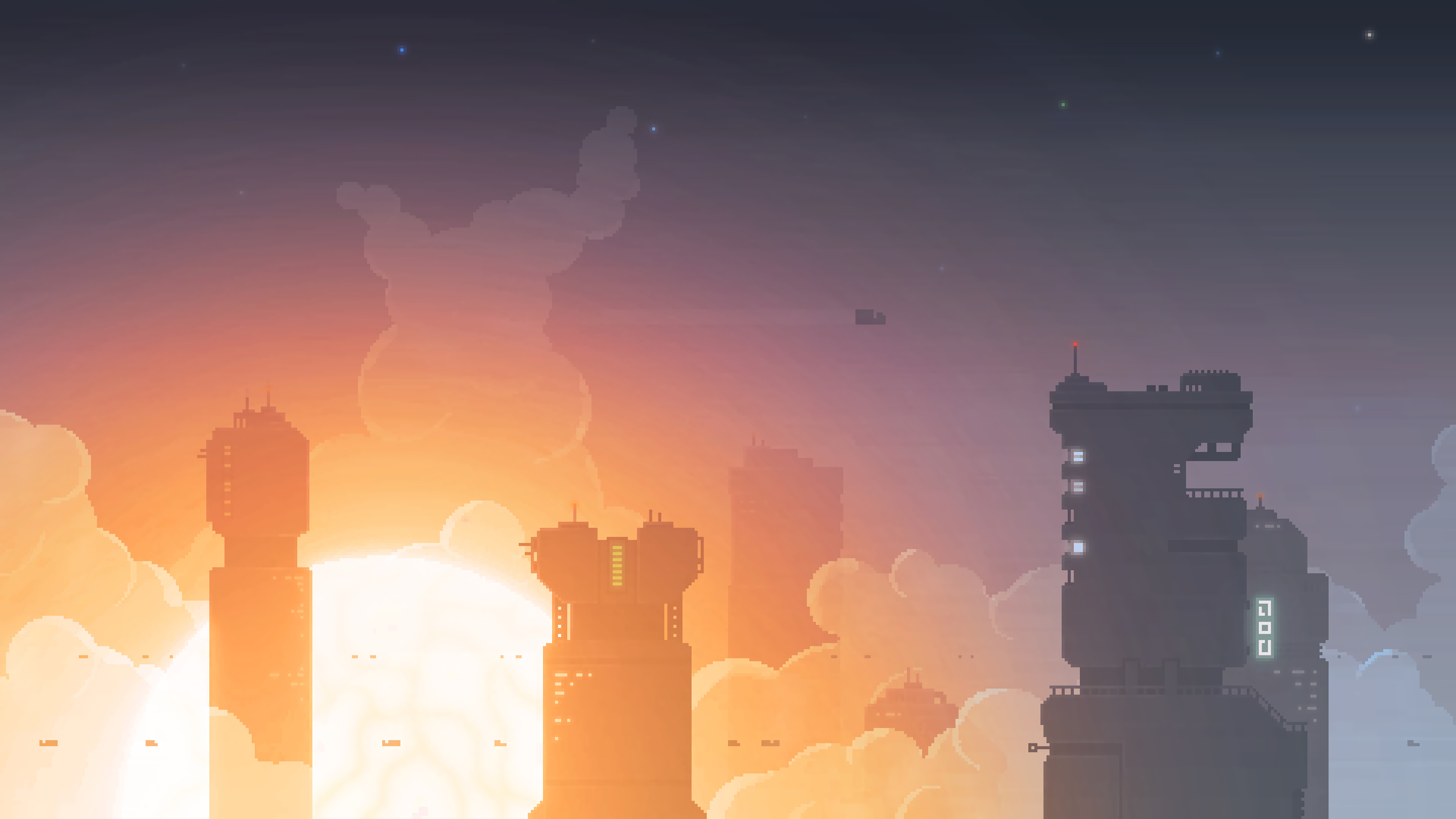 Wallpaper, pixel art, cyberpunk, futuristic, 4k, clouds, sky 3840x2160