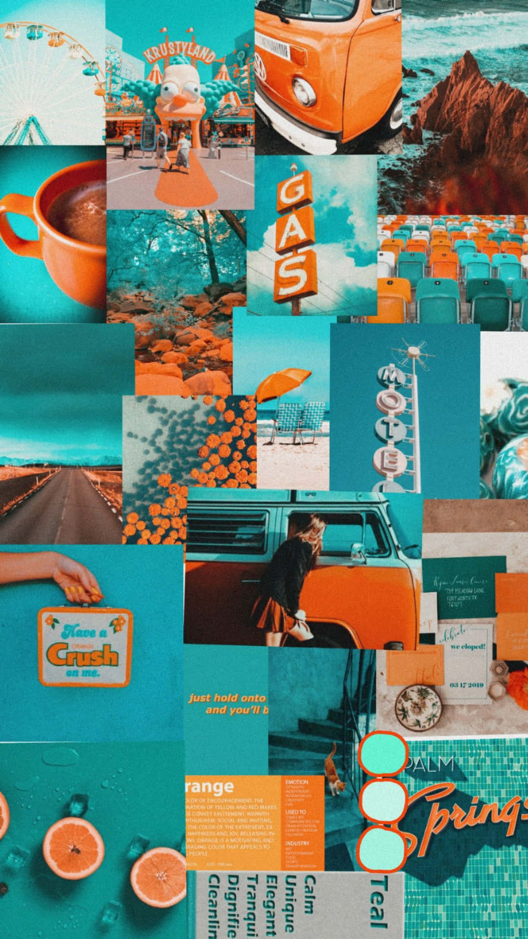 Download Collage With Image In Orange And Teal Wallpaper