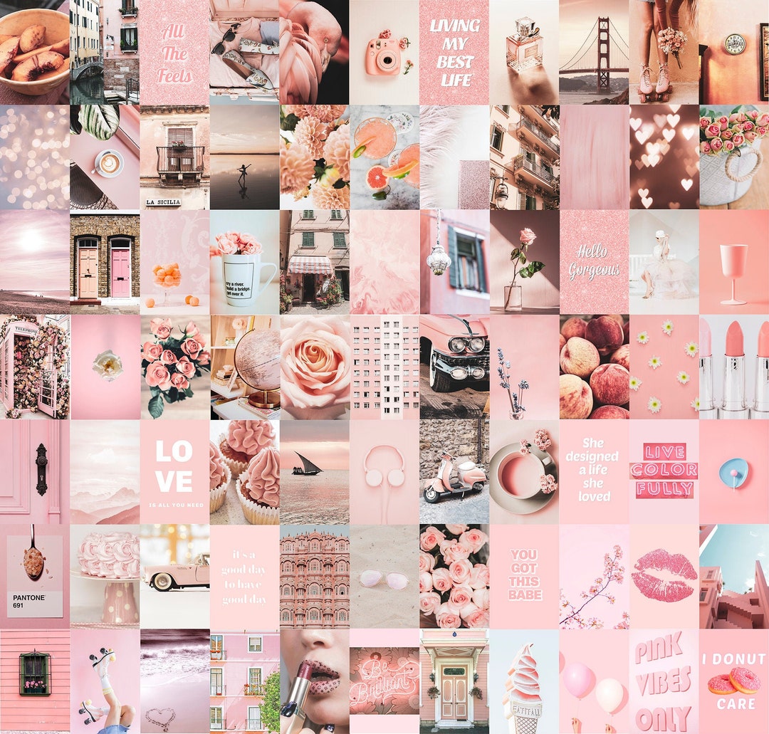 Pink Collage Kit 80 Pcs Peach Aesthetic Photo Wall Collage