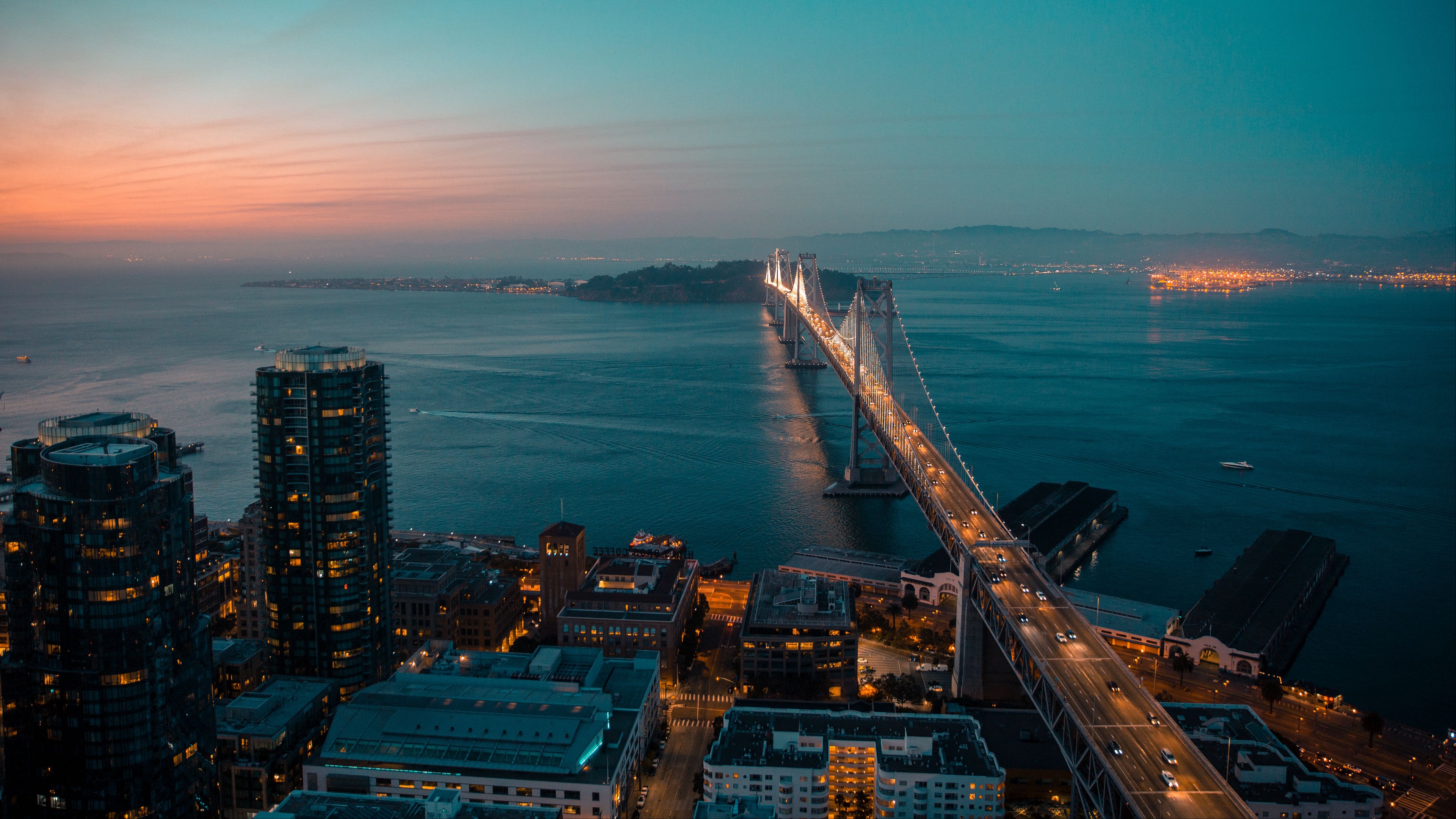 Download wallpaper 3840x2160 san francisco, night city, bridge, top view 4k uhd 16:9 HD background
