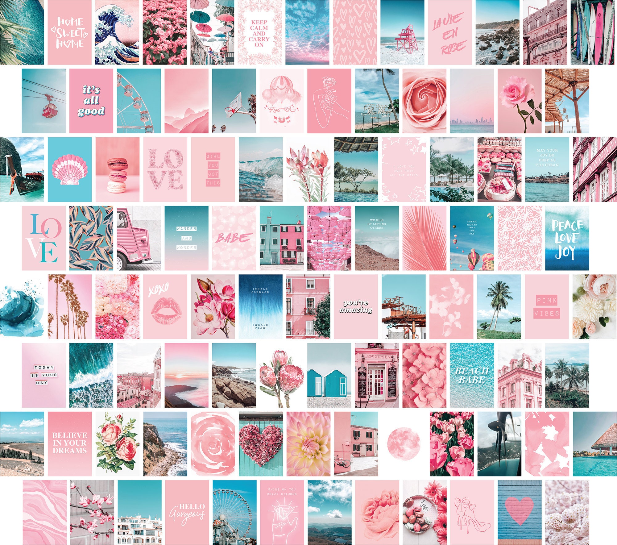 PRINTED 4x6 Blue Pink Aesthetic Wall Collage Kit 4x6 VSCO