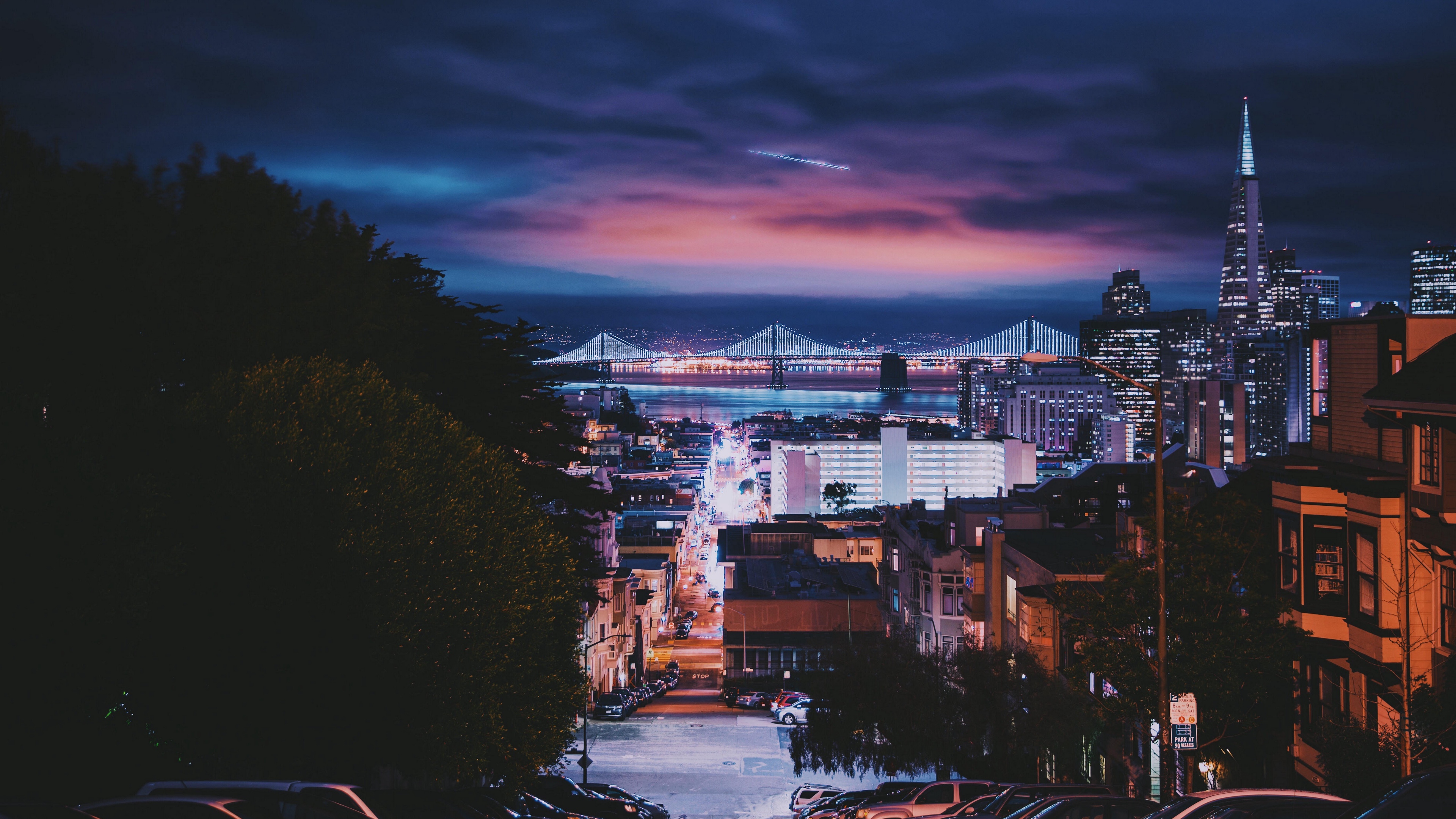 Wallpaper 4k san francisco, usa, buildings, sky, bridge, night 4k Wallpaper