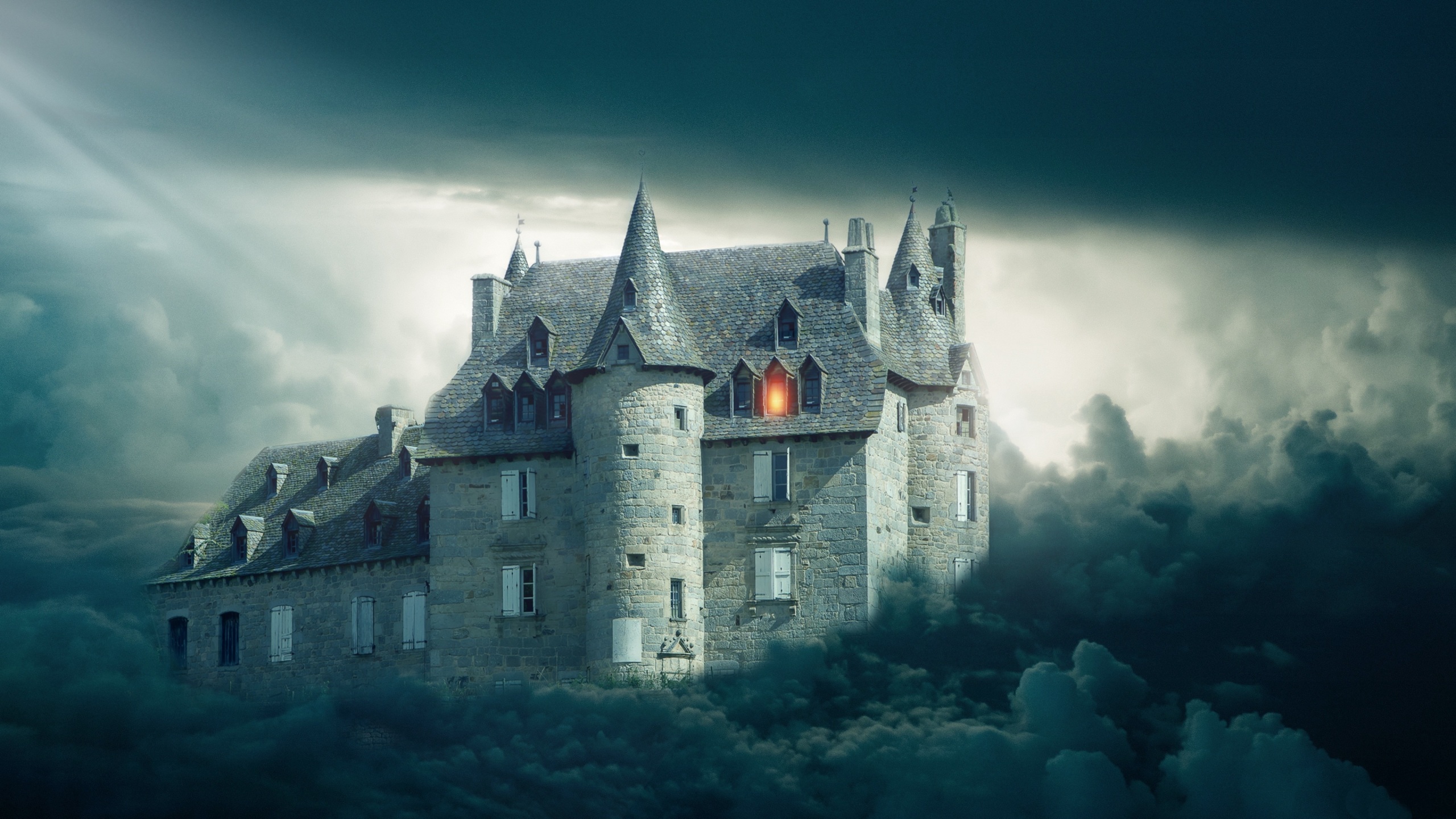 Wallpaper 4k castle, clouds, gloomy, mystical 4k Wallpaper