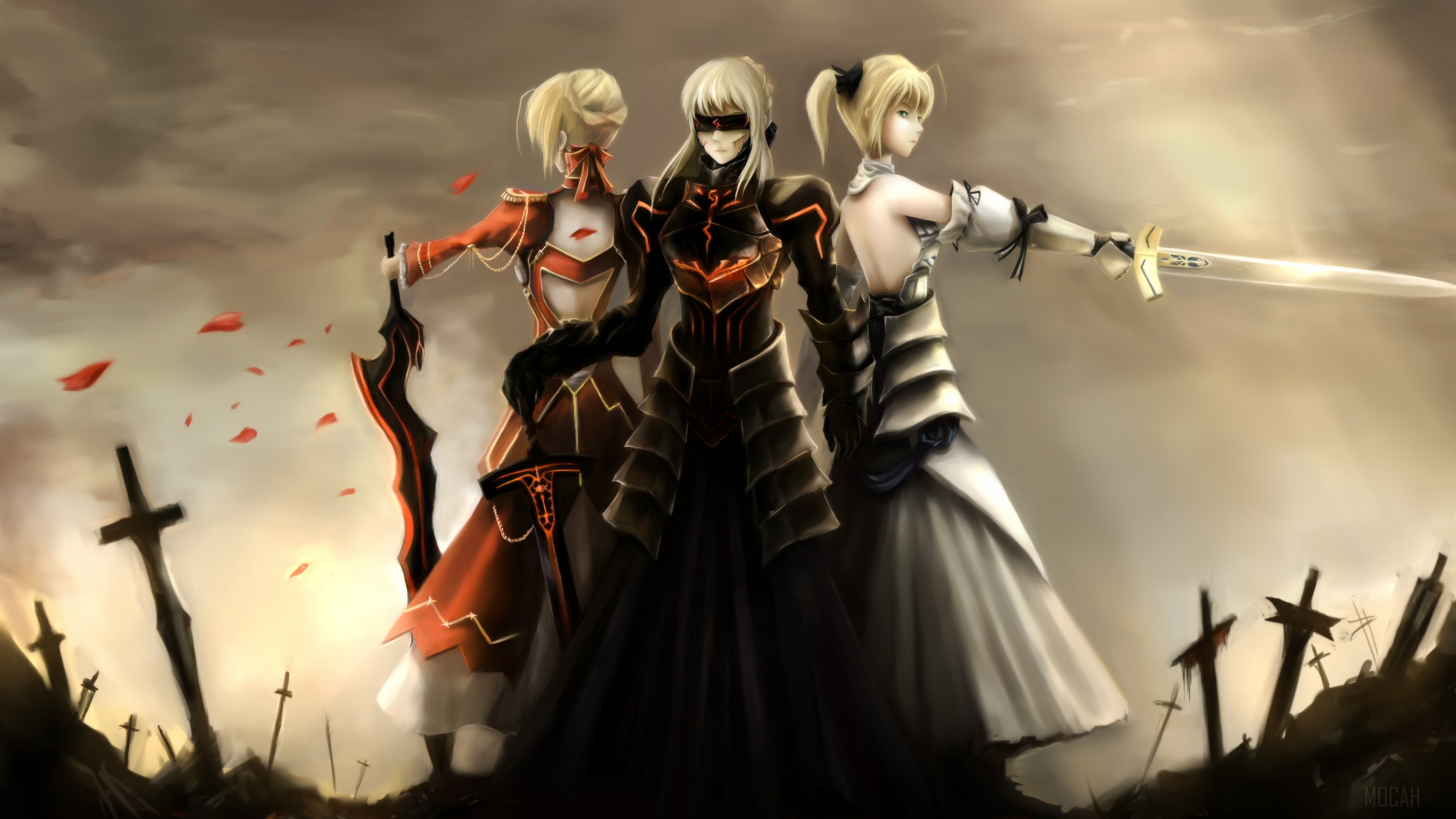 Red Saber, Saber Alter, Saber Lily 4k, HD Wallpaper