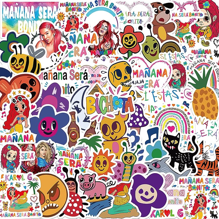 52pcs Manana Sera Bonito Stickers Karol G Stickers for Teen Laptops, Vinyl Waterproof Stickers Cool Cartoon Music Album Stickers for Water Bottle Computer Bumper Guitar Phone Journal
