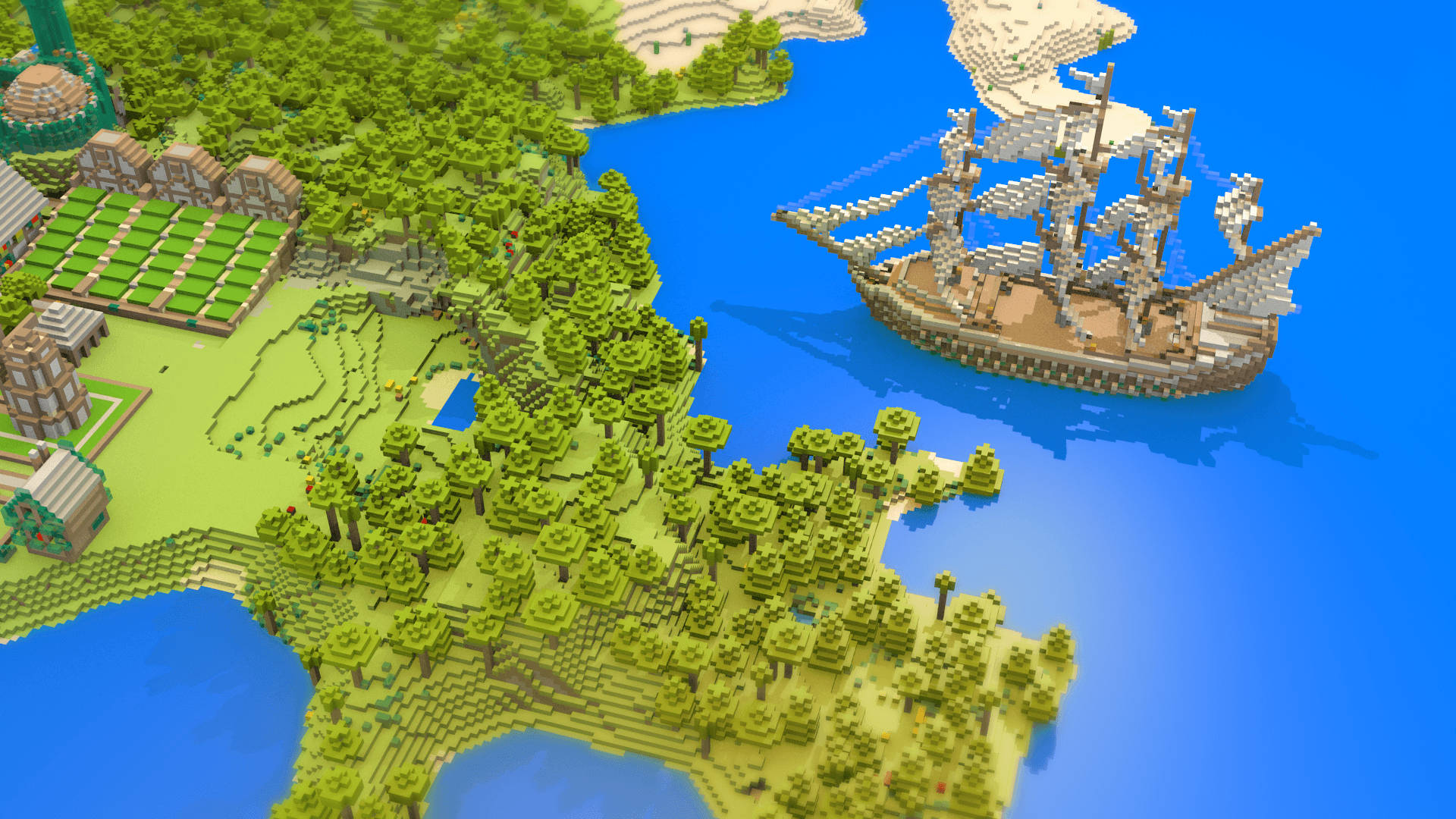Download Minecraft Landscape With A Great Ship Wallpaper