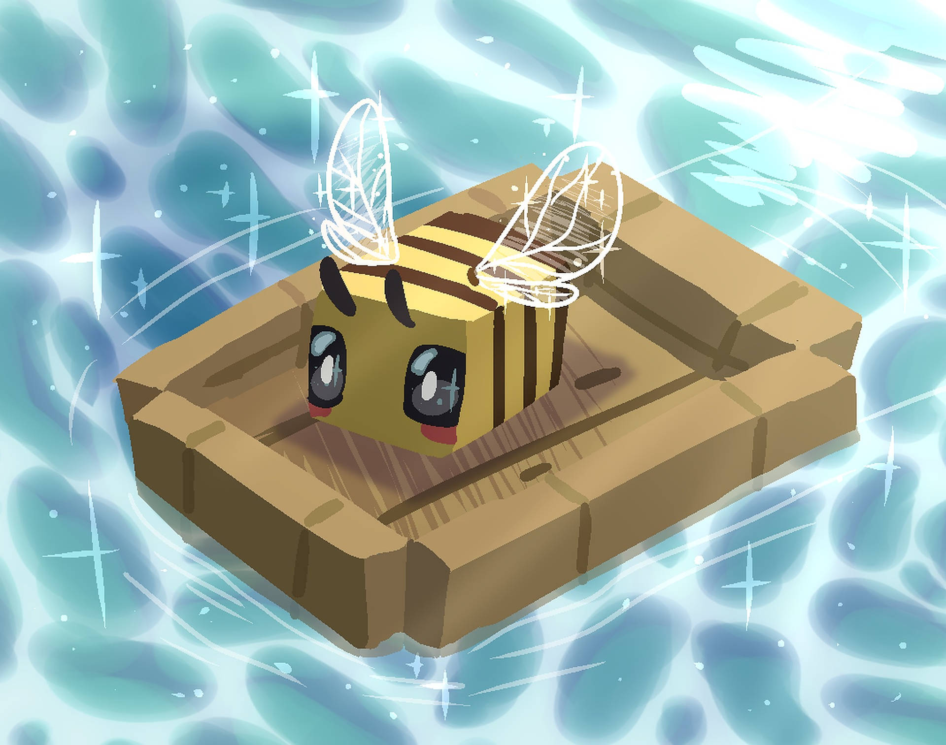 Download Minecraft Bee In Boat Art Wallpaper