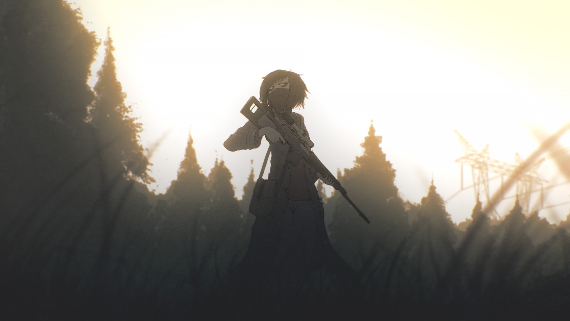 Wallpaper / S.T.A.L.K.E.R., S.T.A.L.K.E.R.: Clear Sky, S.T.A.L.K.E.R.: Shadow of Chernobyl, S.T.A.L.K.E.R.: Call of Pripyat, anime, anime girls, weapon, forest, grass, trees free download