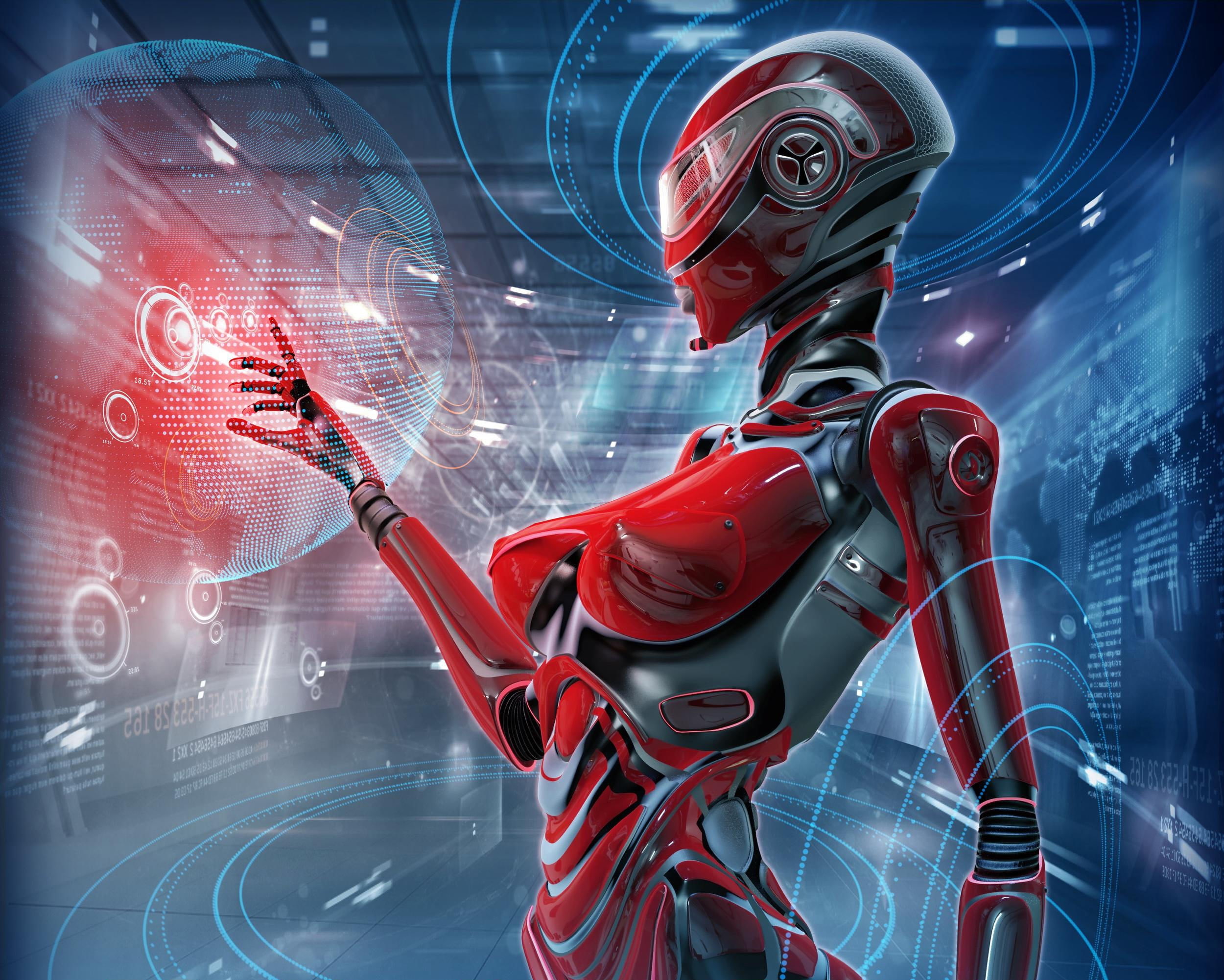 Wallpaper / Fantasy, Futuristic, Science, Control, 1080P, Complexity, High Tech, Robot, Internet, Red, Sci Fi, Binary Code, Technology, Connection, Skills, One Person Free Download