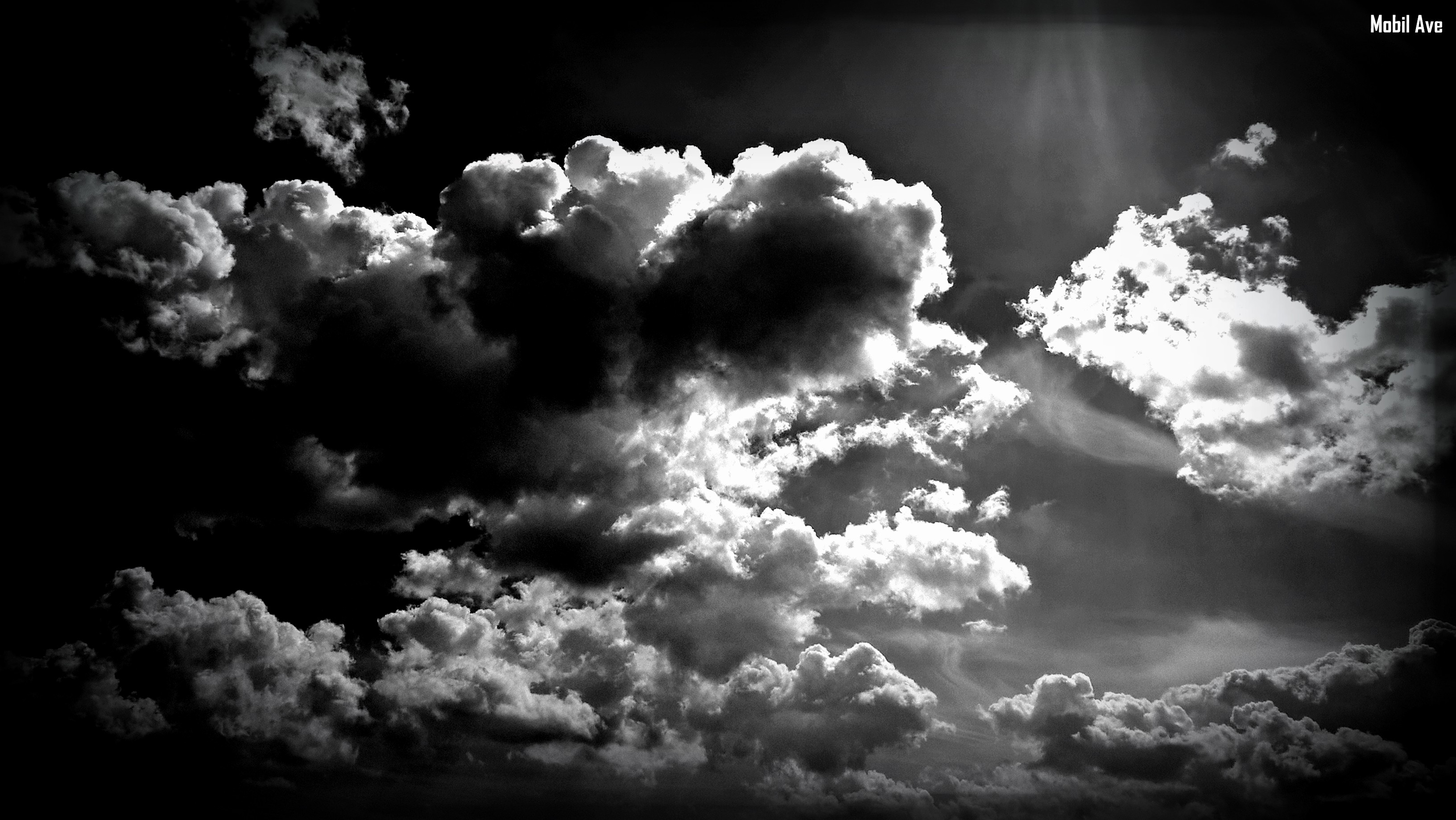 Wallpaper, sunlight, dark, sky, clouds, atmosphere, cloud, darkness, black and white, monochrome photography, meteorological phenomenon, cumulus 3264x1840
