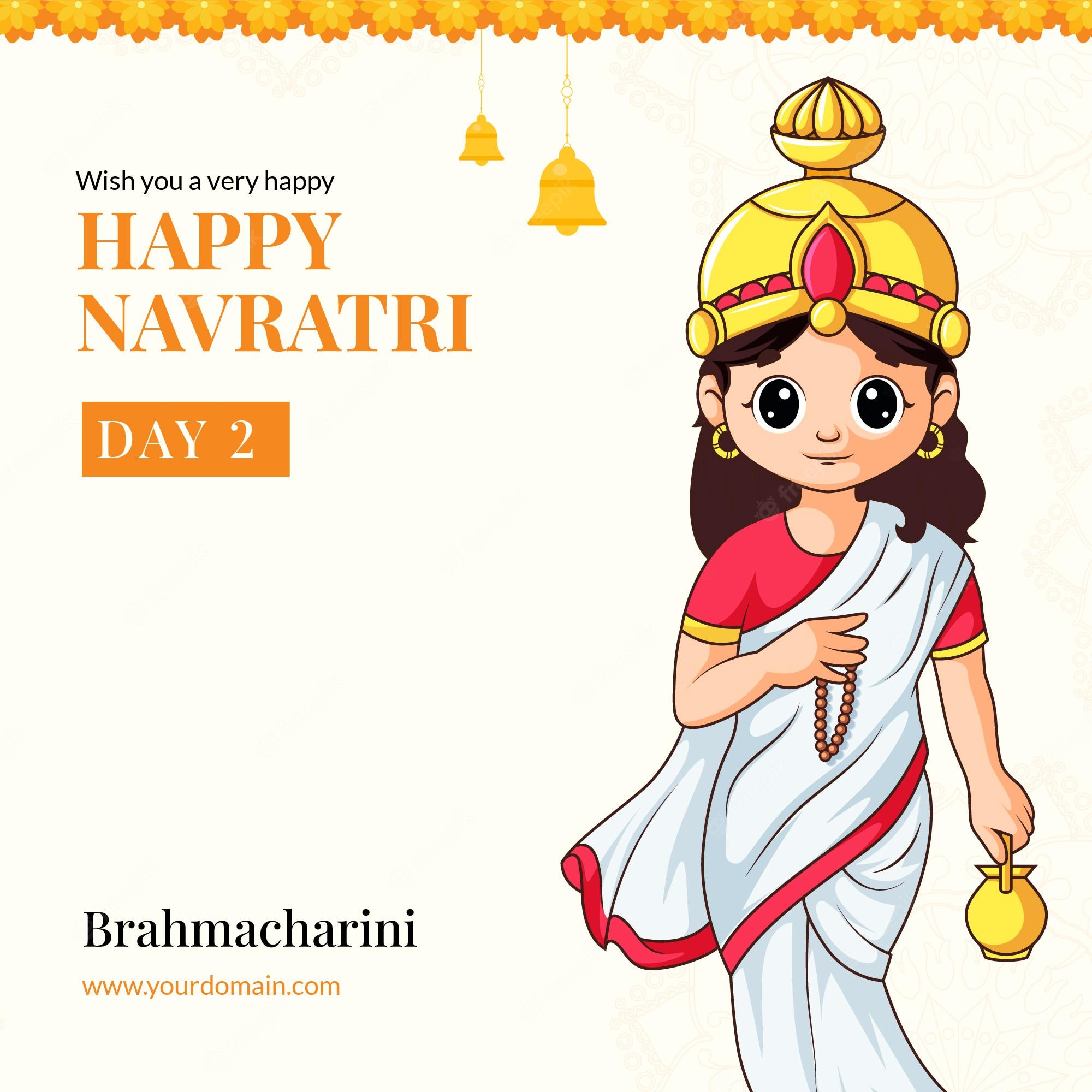 Premium Vector. Wish you a very happy navratri festival with goddess brahmacharini illustration banner design