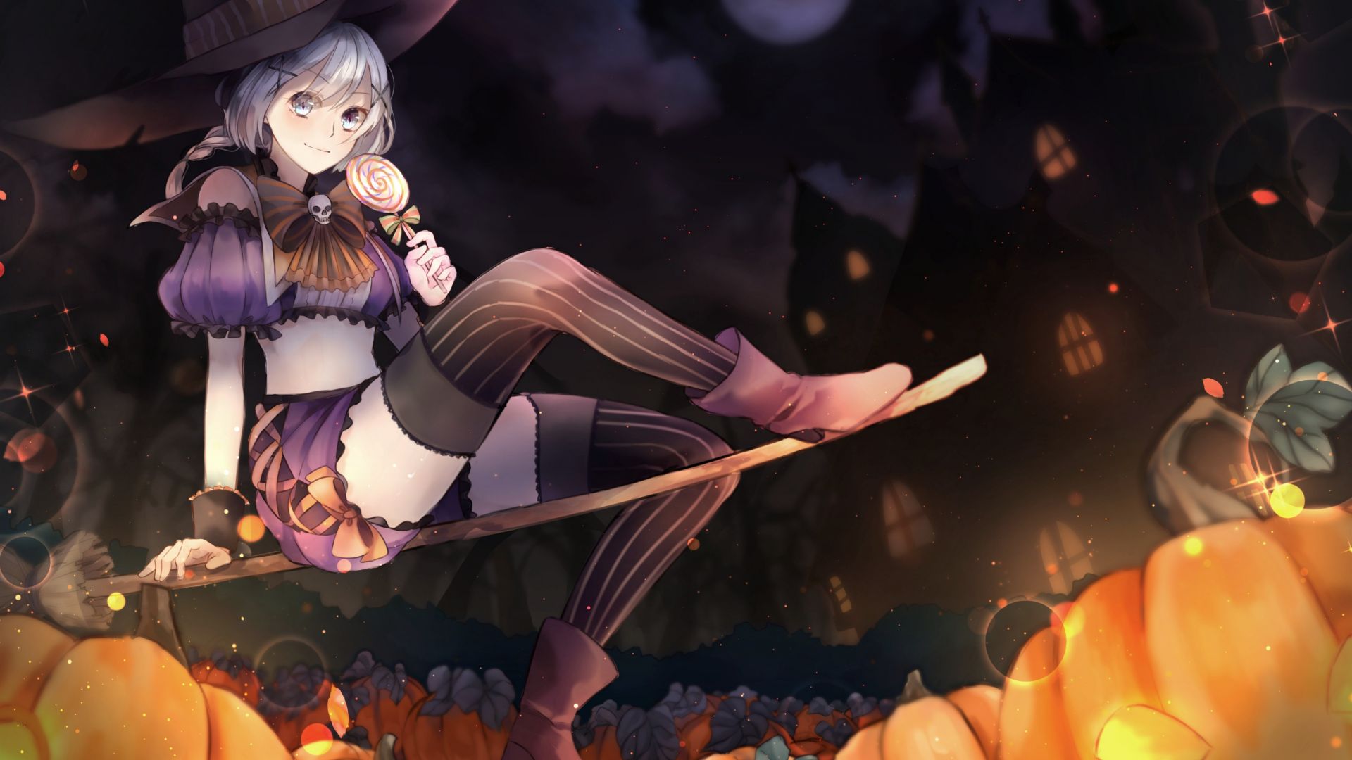 Desktop Wallpaper Halloween, Anime Girl, Eating Candy, 4k, HD Image, Picture, Background, 288f05