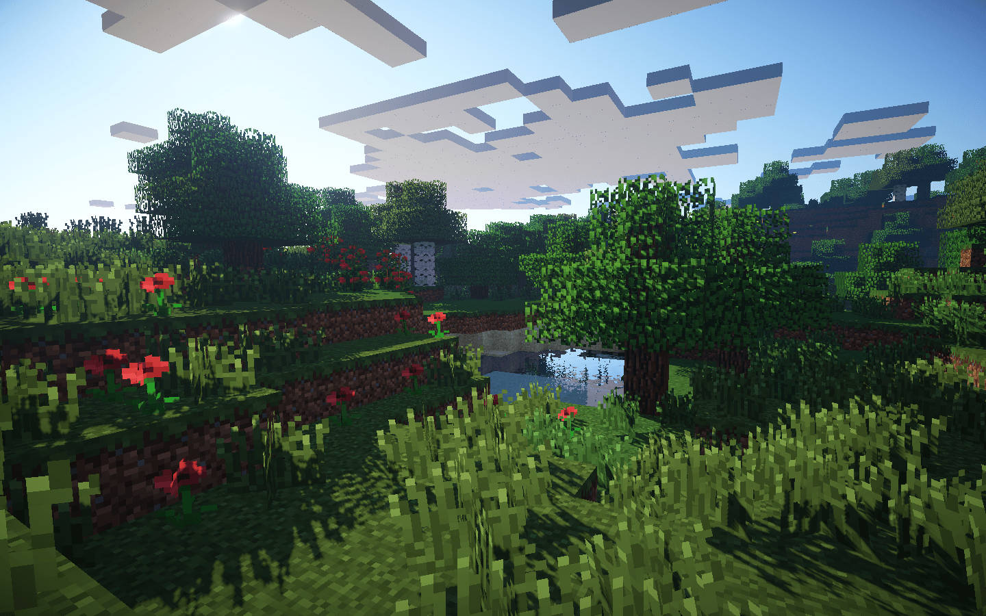 Download Minecraft Landscape Garden With Flowers Wallpaper