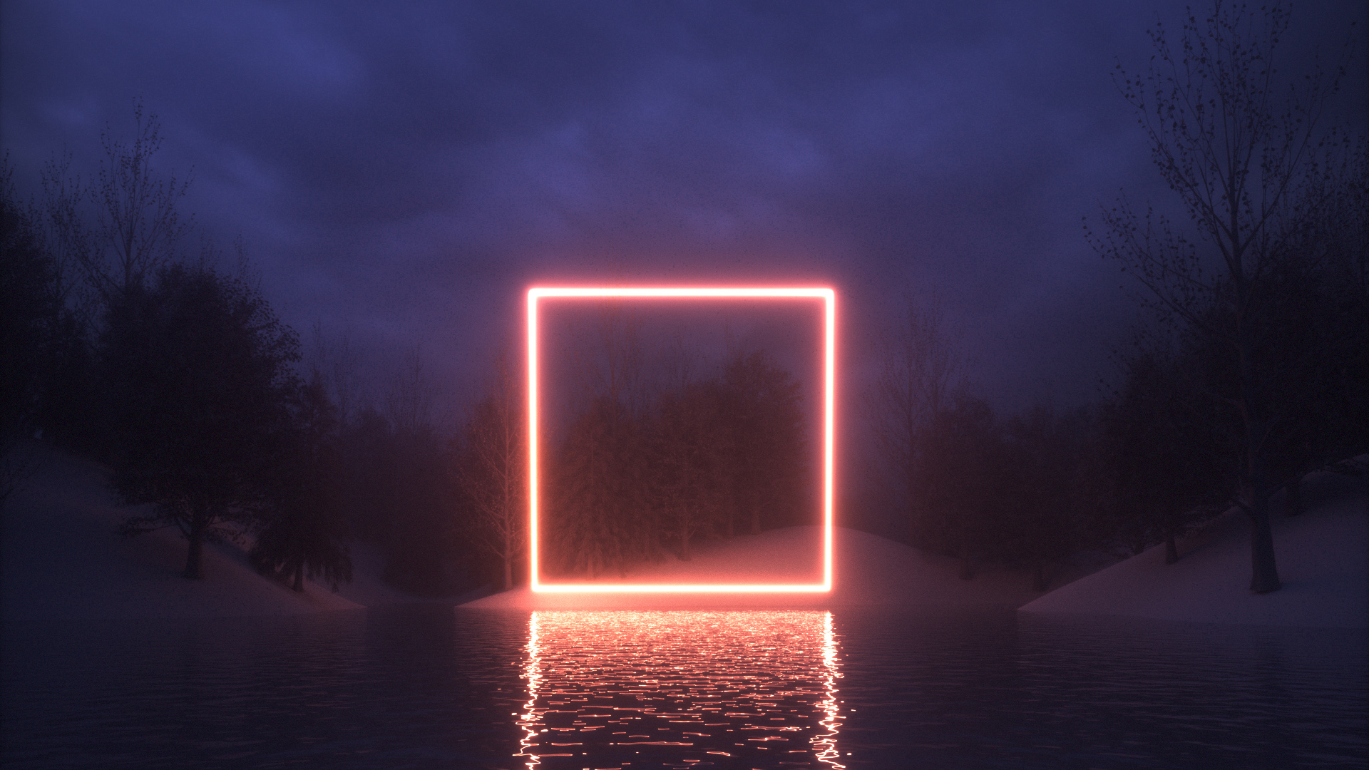 square, Cinema4D, neon, night, reflection, nature Gallery HD Wallpaper