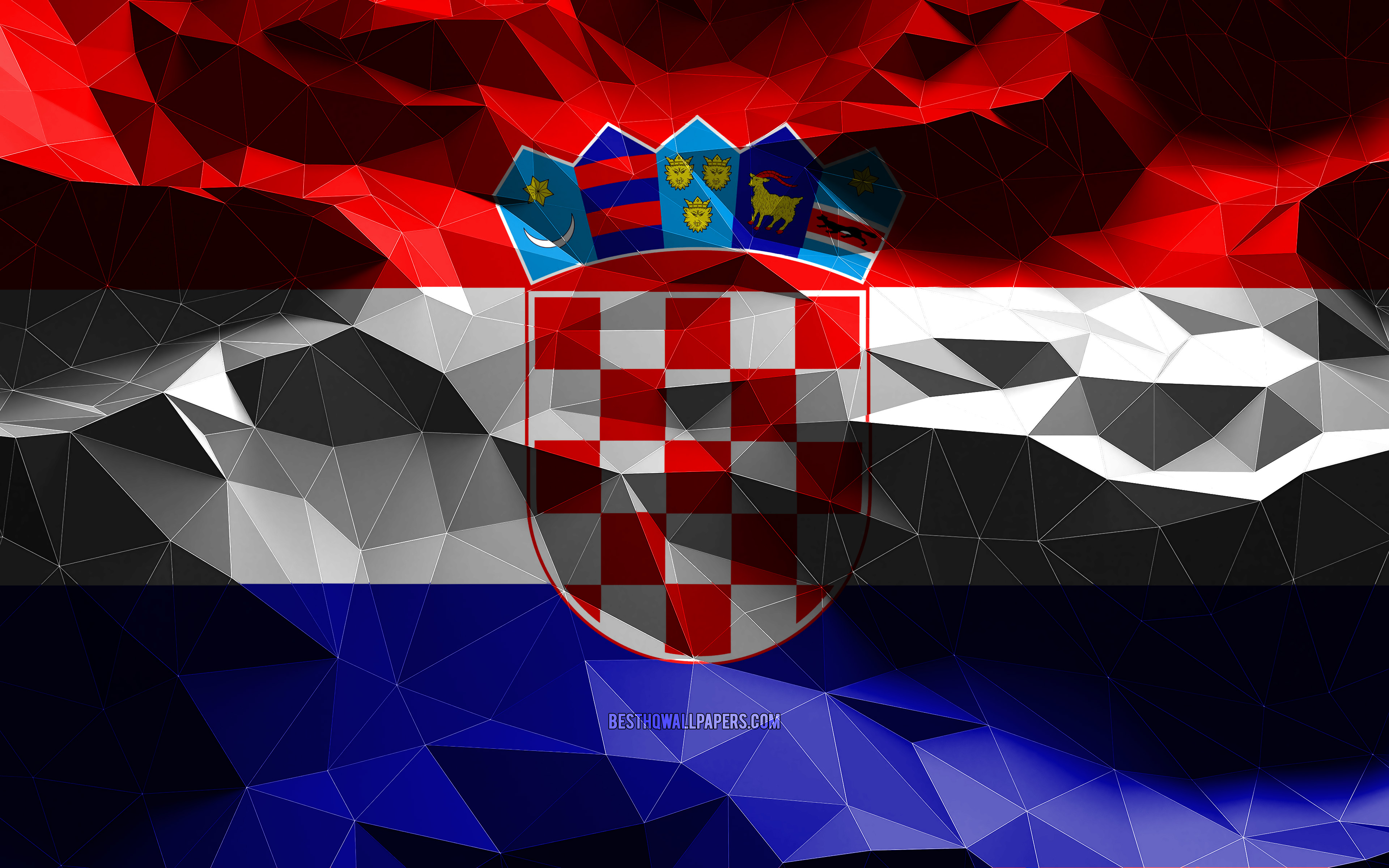 Download wallpaper 4k, Croatian flag, low poly art, European countries, national symbols, Flag of Croatia, 3D flags, Croatia flag, Croatia, Europe, Croatia 3D flag for desktop with resolution 3840x2400. High Quality HD
