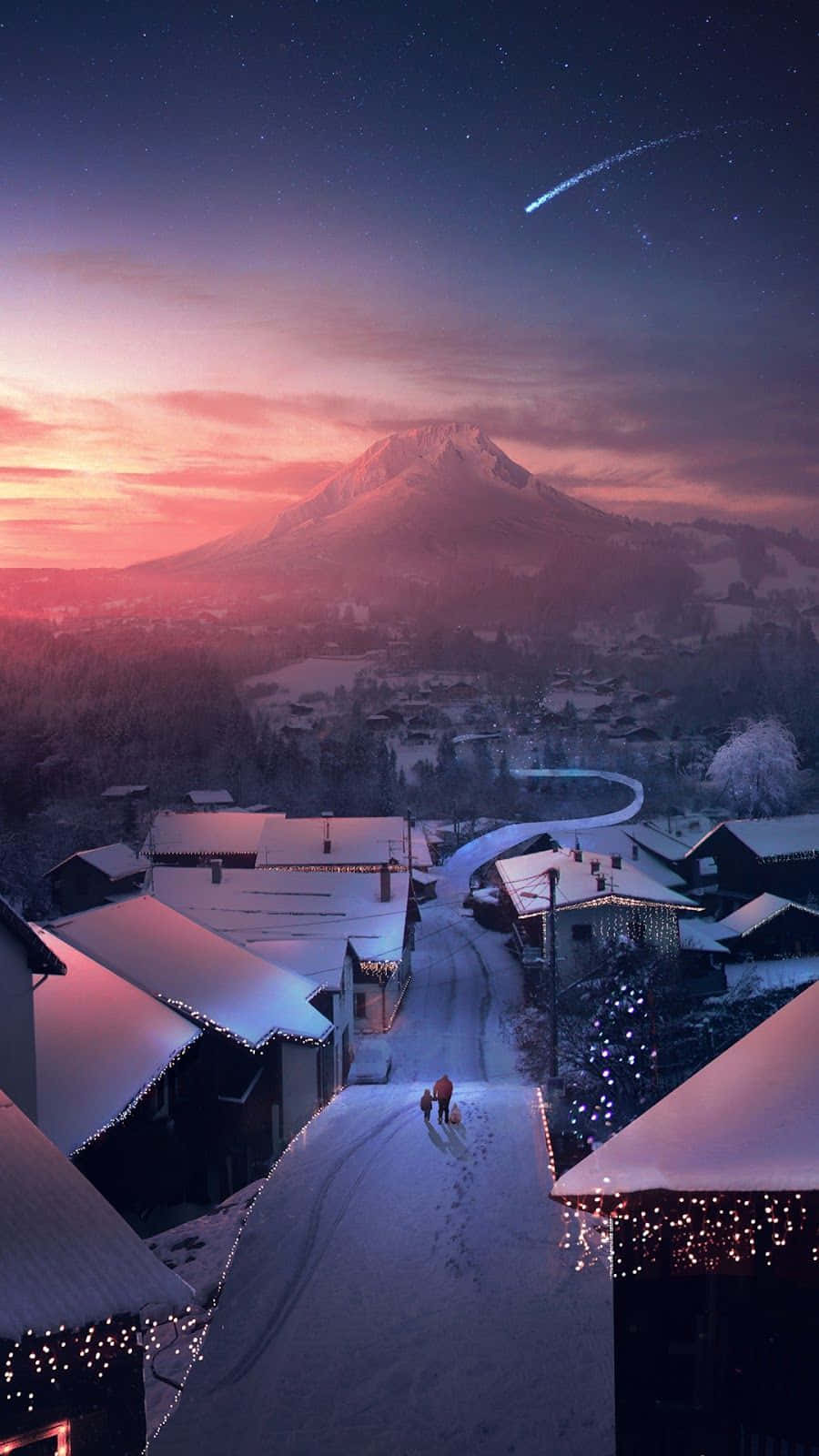 Download Magical Night Sky With Shooting Star Near Mount Fuji Wallpaper