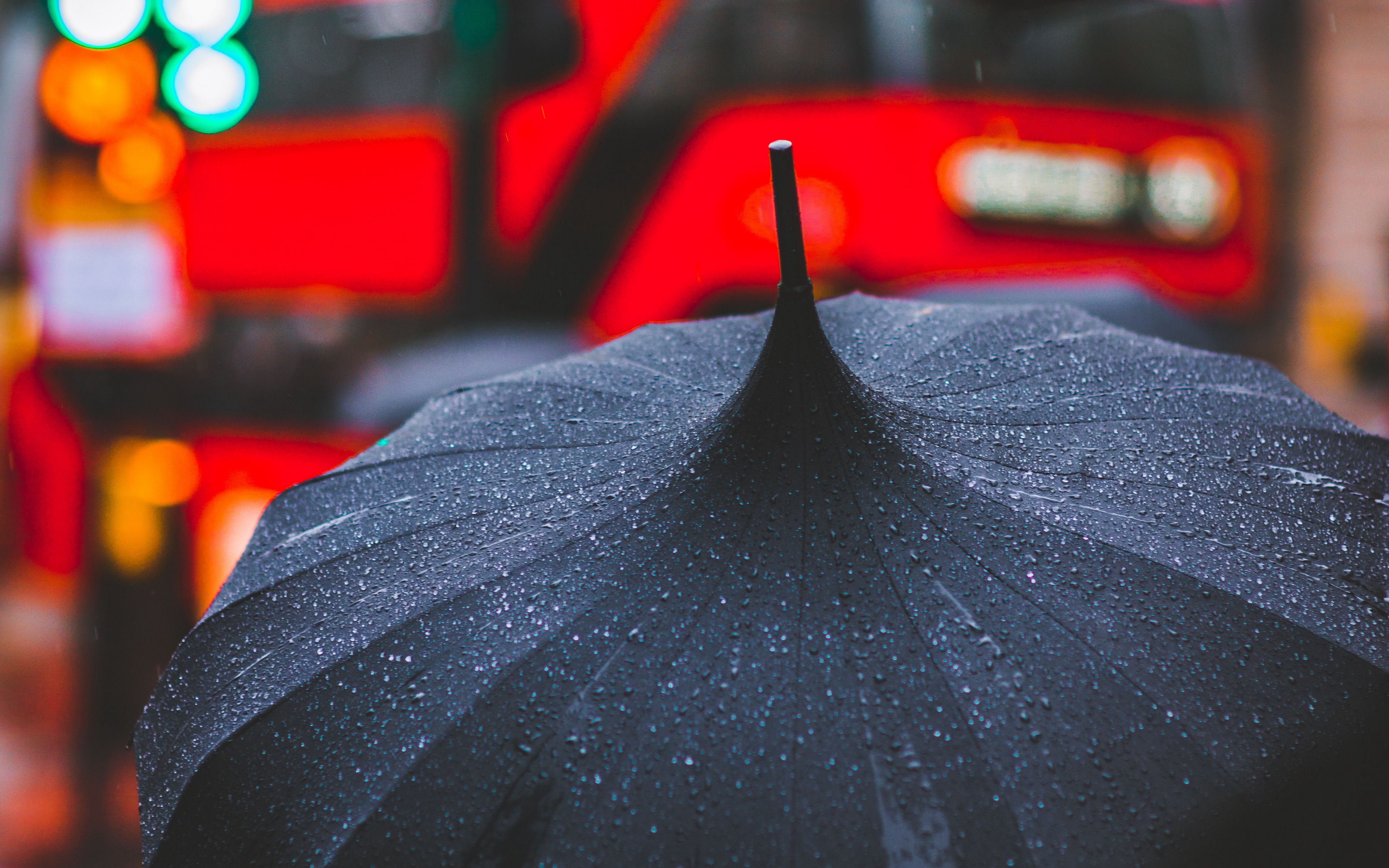 Download wallpaper 3840x2400 umbrella, rain, drops, blur 4k ultra HD 16:10 HD background