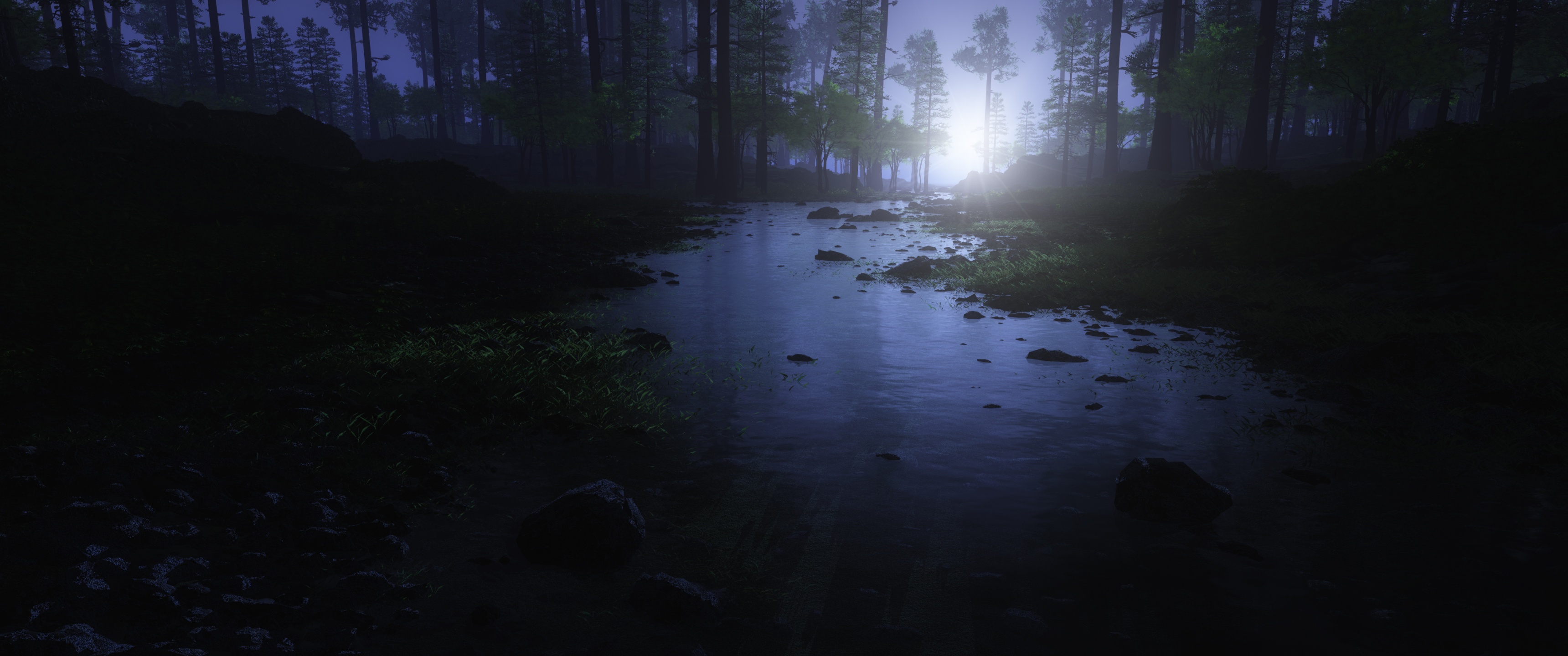 Dark Forest Wallpaper 4K, Water Stream