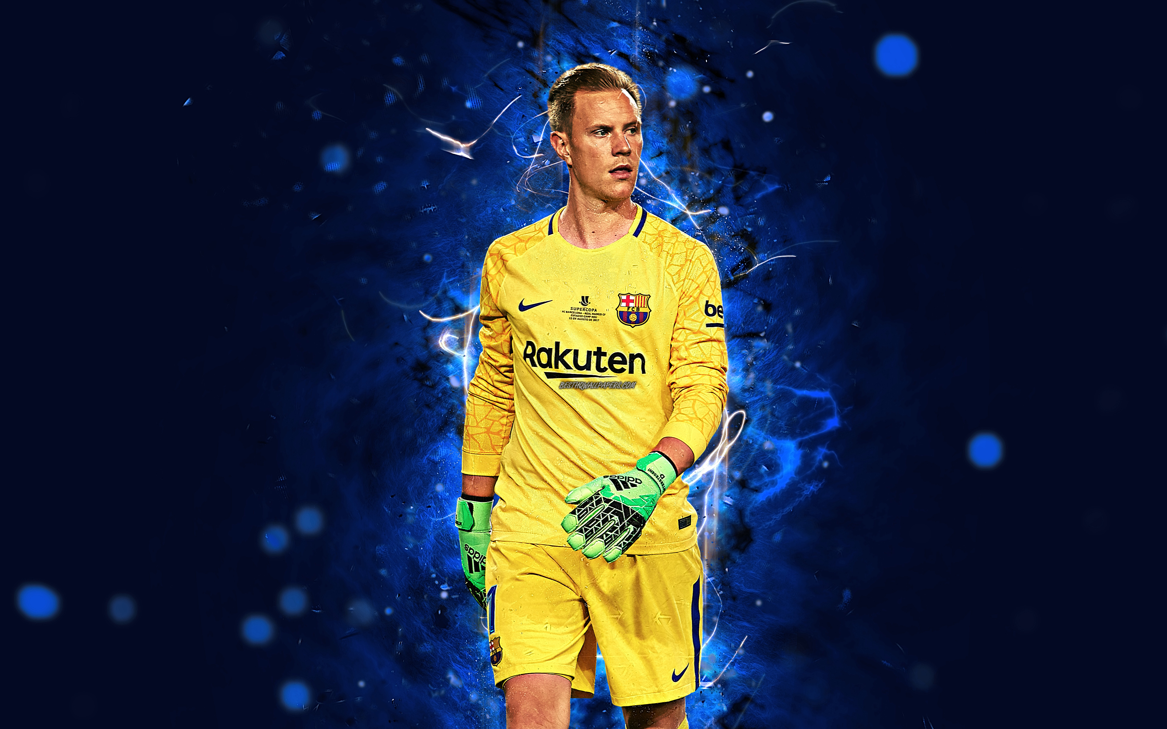 Download Wallpaper Marc Andre Ter Stegen, 4k, Abstract Art, Goalkeeper, Football, Barcelona, La Liga, Ter Stegen, Barca, Footballers, Neon Lights, Mterstegen1, Soccer, Barcelona FC, LaLiga For Desktop With Resolution 3840x2400. High Quality HD