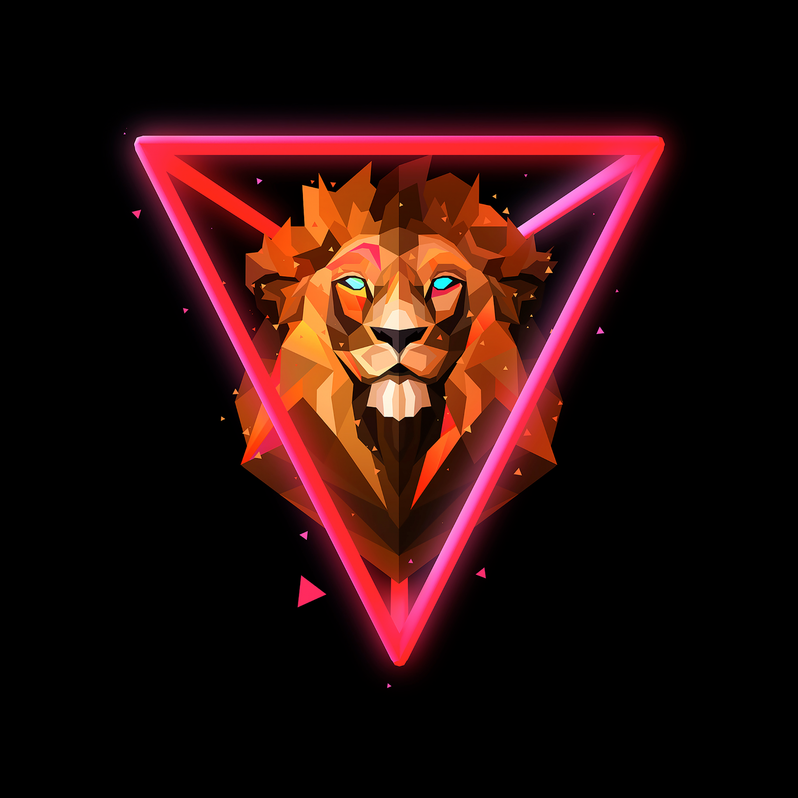 Lion Wallpaper 4K, Neon, Wild, Low poly, Artwork