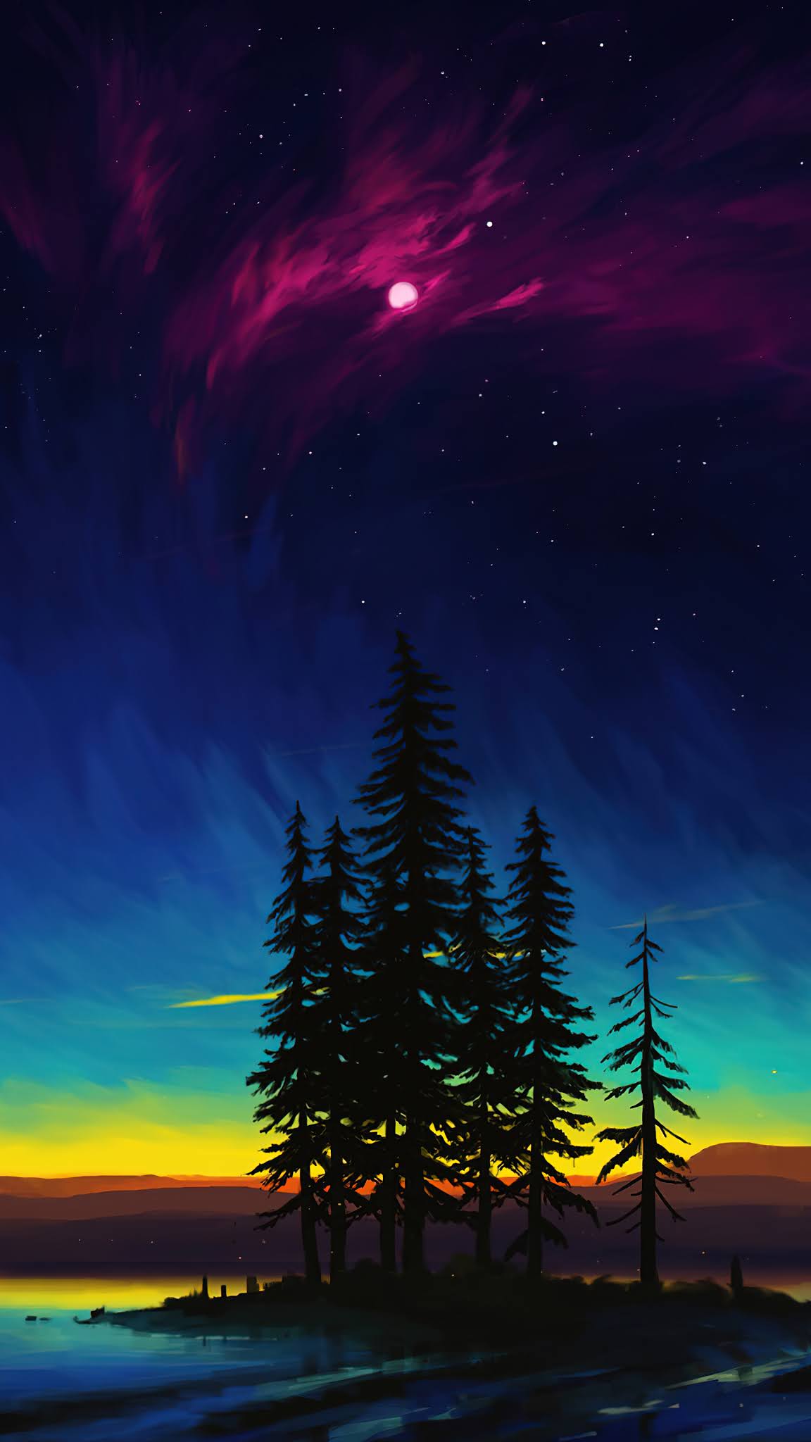 Sunset Moon Night Sky Landscape Scenery Digital Art Mobile wallpaper Mobile Walls