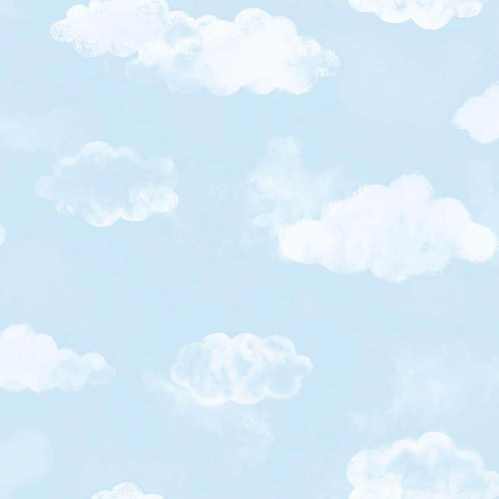 Tiny Tots 2 Collection Sky Blue White Matte Clouds Design Paper Non Pasted Non Woven Wallpaper Roll G78359 Home Depot