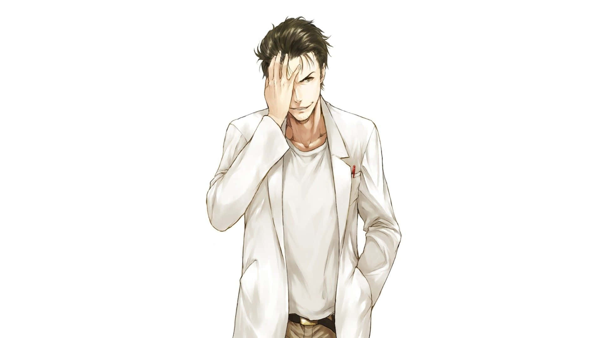 Download Rintaro Okabe in a Pensive Moment Wallpaper