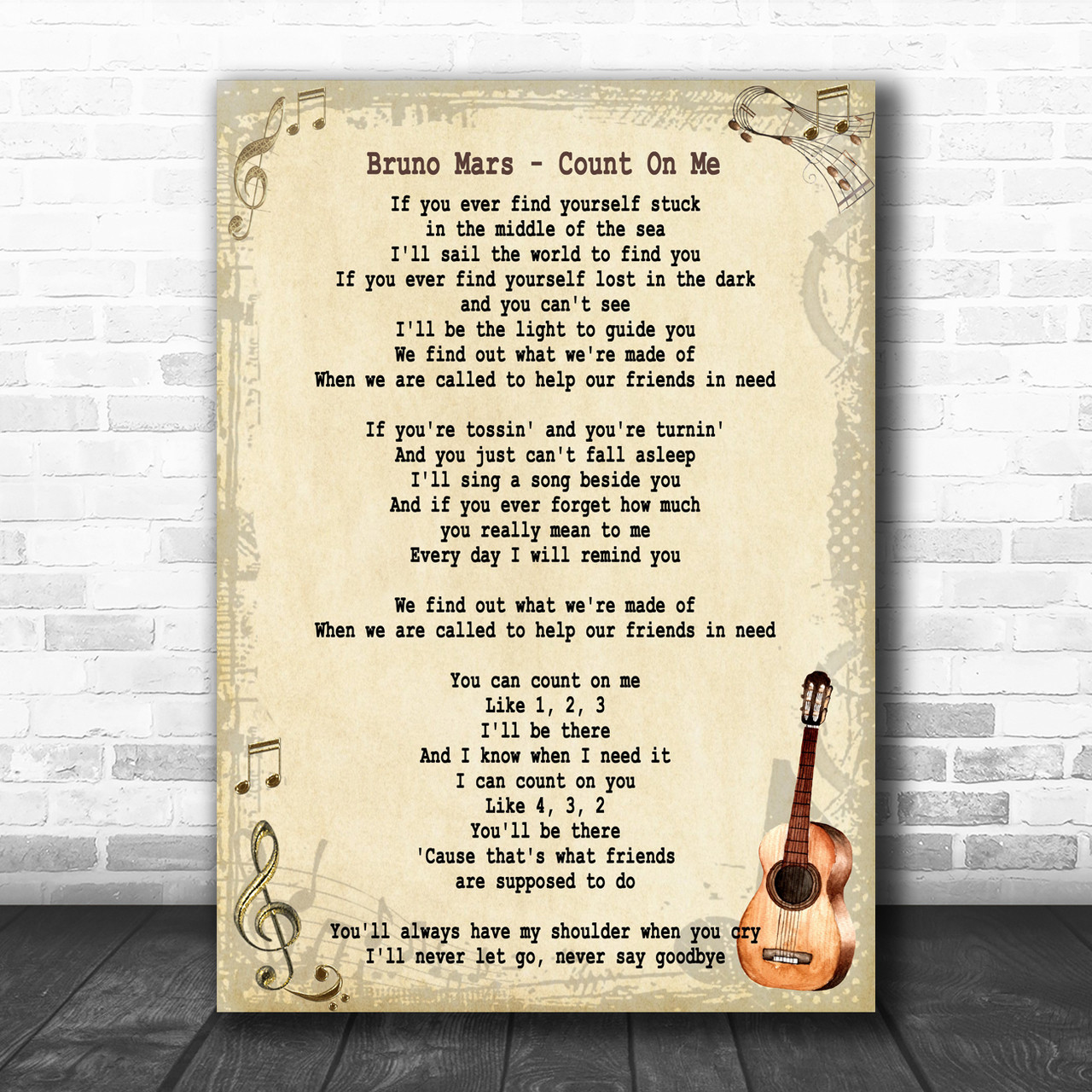Bruno Mars Count On Me Song Lyric Vintage Music Wall Art Print Lyric Designs