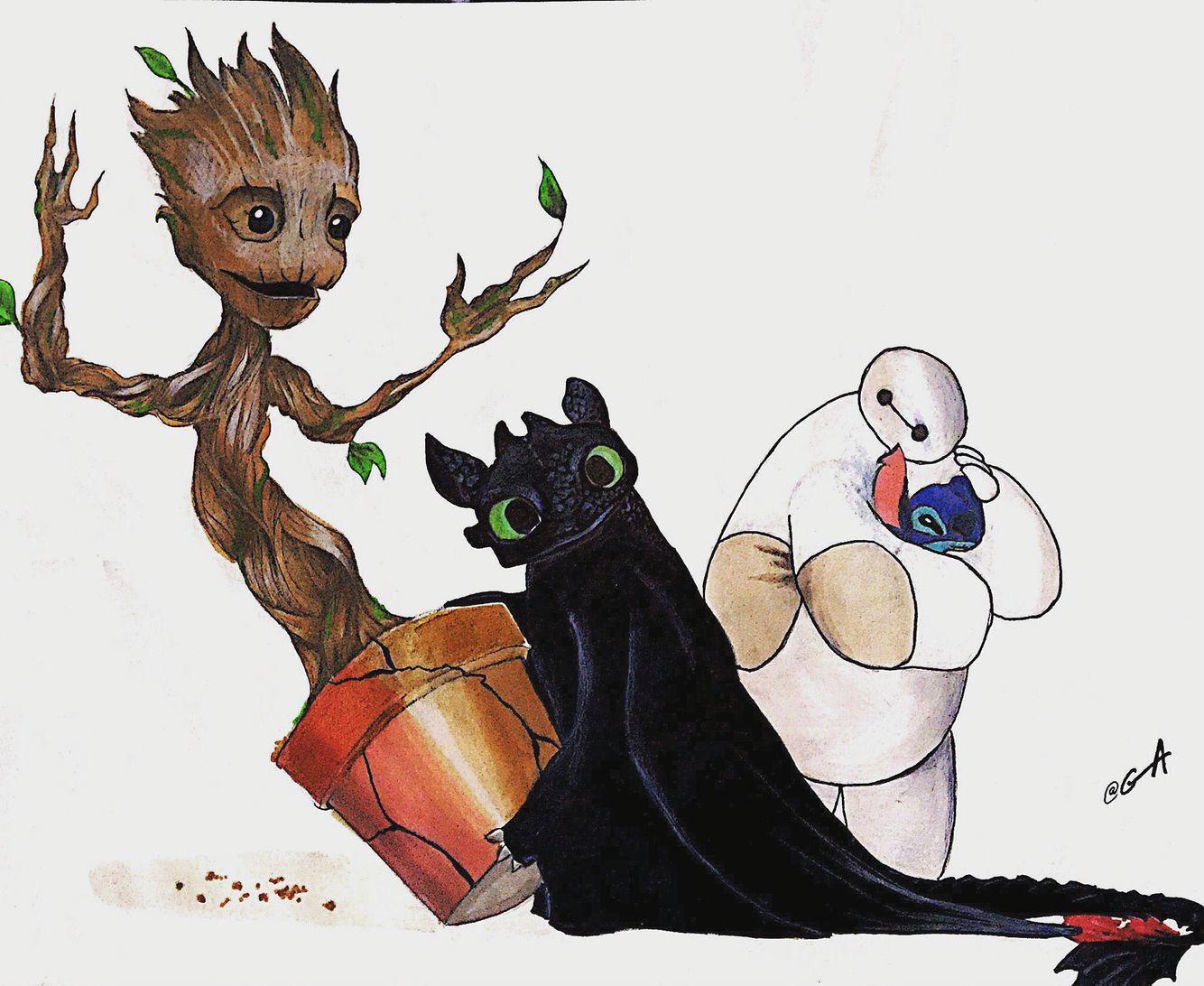 groot #toothless #baymax #stitch #guardiansofthegalaxy #howtotrainyourdragon #bighero6. Cartoon art, Good animated movies, Tumblr cartoon