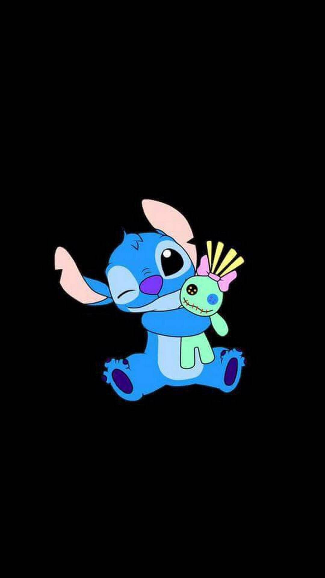 Download Cute Aesthetic Stitch With Doll Scrump Wallpaper