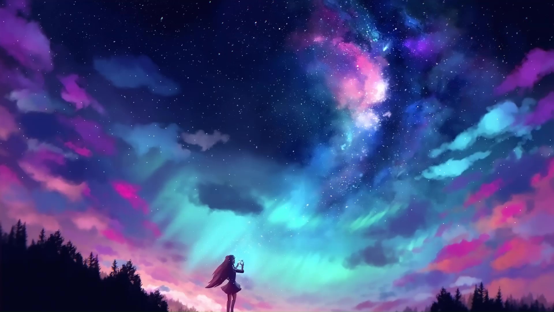 Anime Girl Starry Night Sky Live Wallpaper