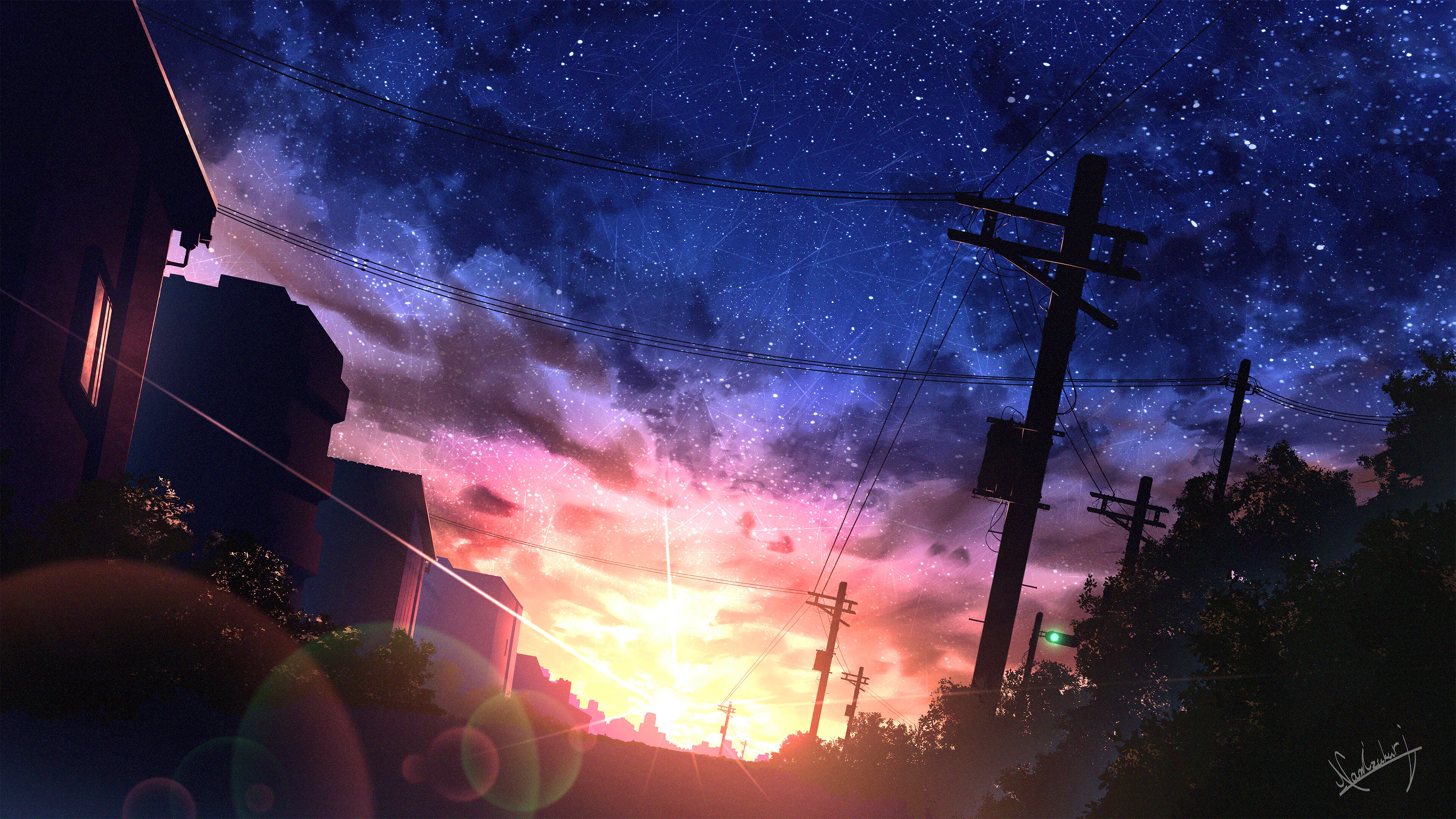 wallpaper, sunset, night, sky, starry, sky, stars, anime, art, 4k, HD Gallery HD Wallpaper