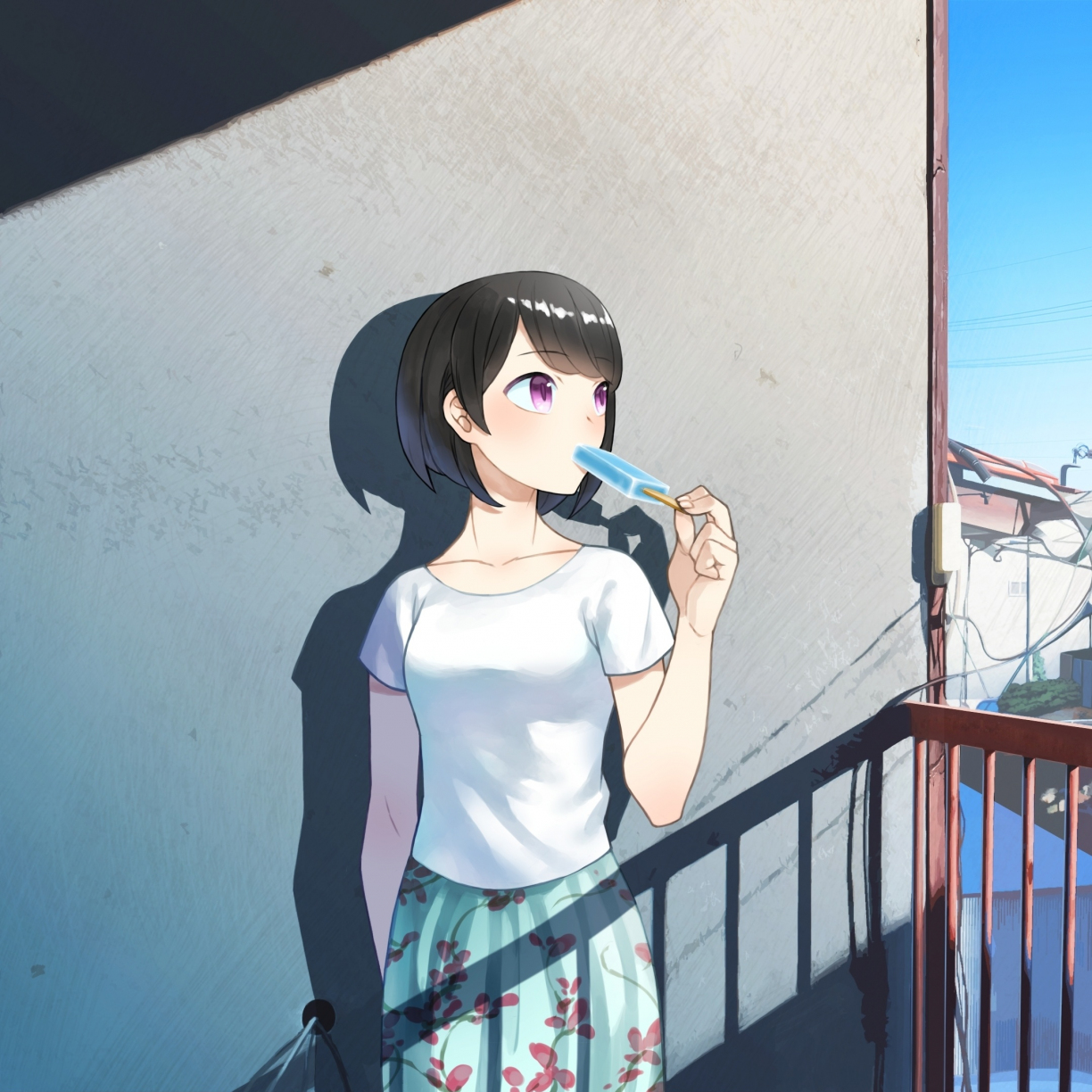 Wallpaper cute, anime girl, terrace, summer, art desktop wallpaper, HD image, picture, background, 5150fb