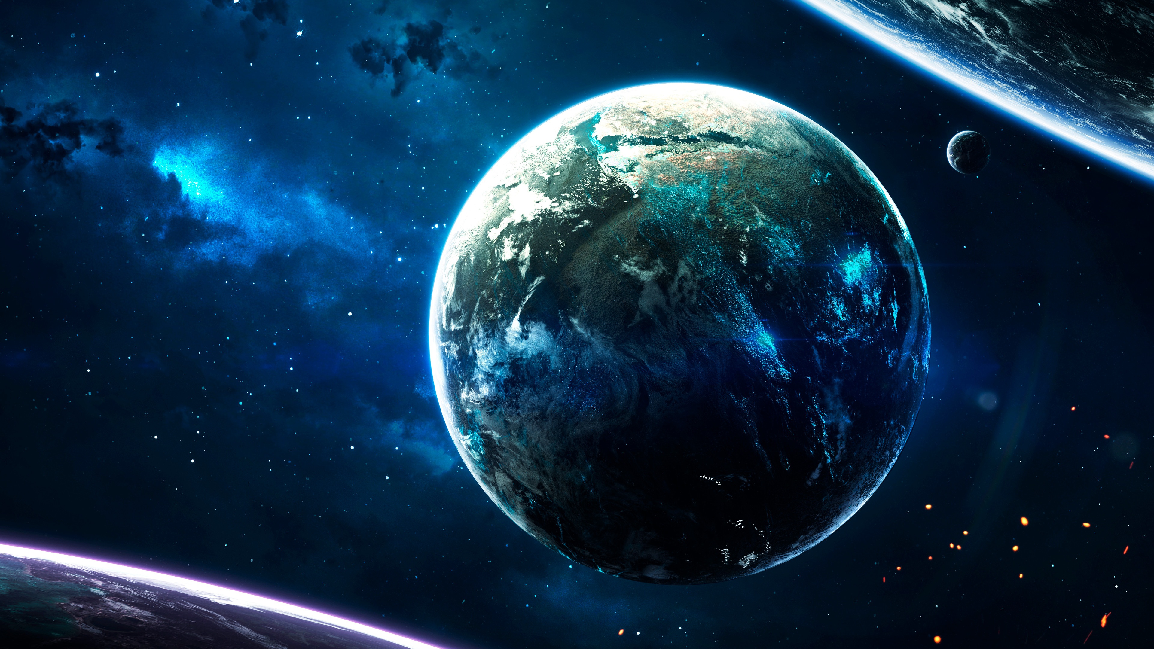 Earth Wallpaper 4K, Cosmos, Stars, Blue