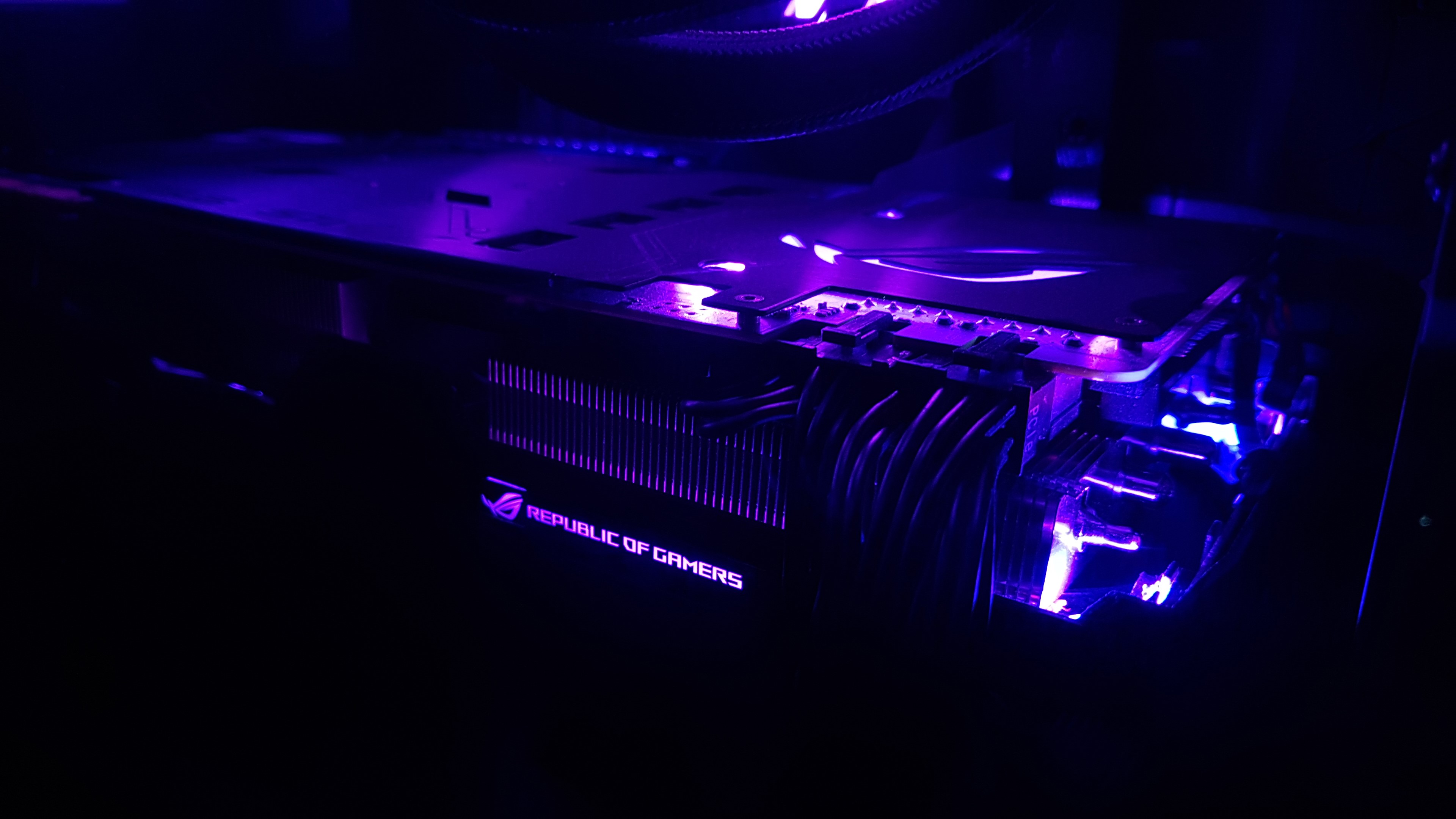 4K, ASUS, RGB, PC gaming, Pc build, graphics card, low light, Republic of Gamers, GPU Gallery HD Wallpaper